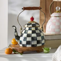 Courtly Check Enamel Tea Kettle - 2 Quart|MacKenzie-Childs Discount