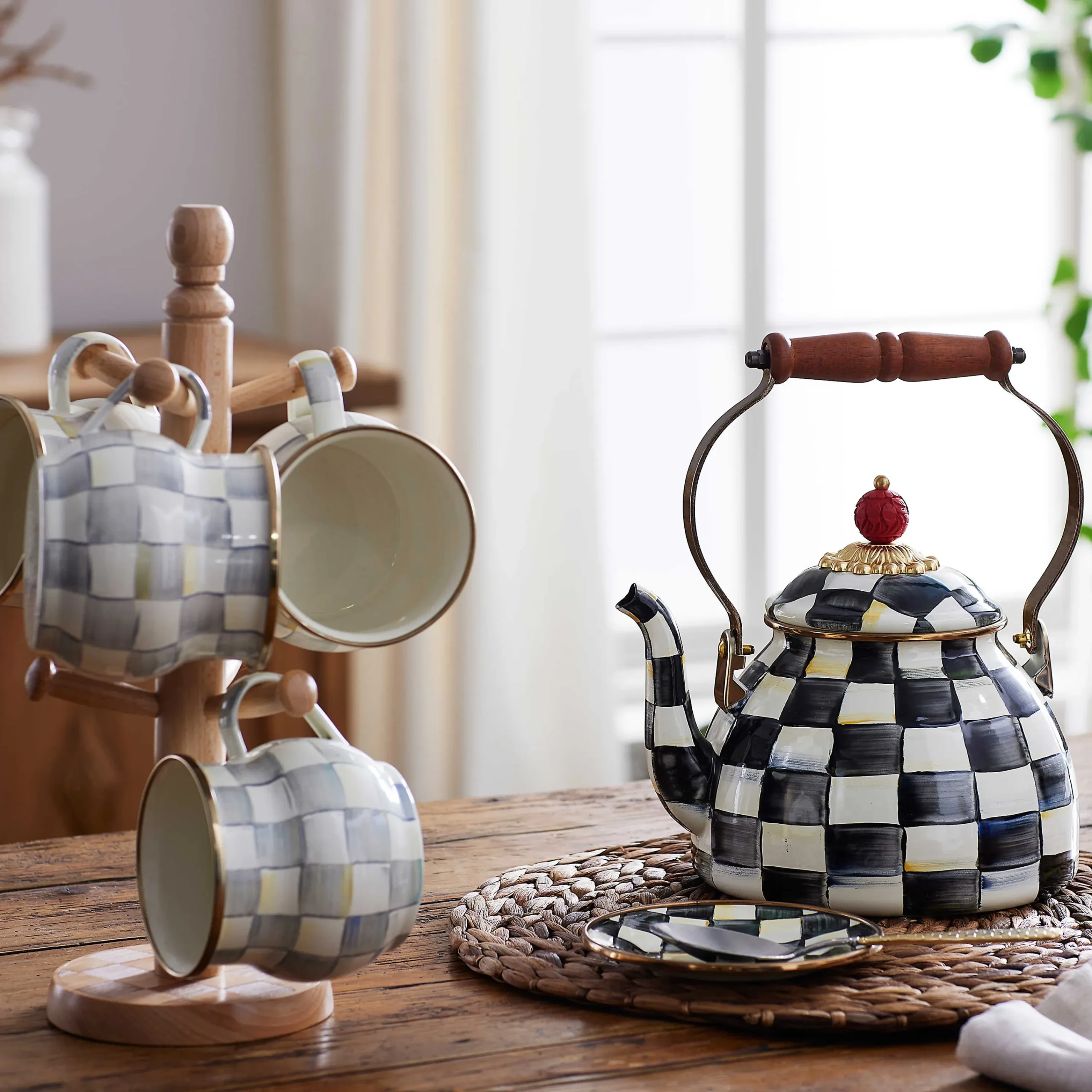 Courtly Check Enamel Tea Kettle - 2 Quart|MacKenzie-Childs Discount