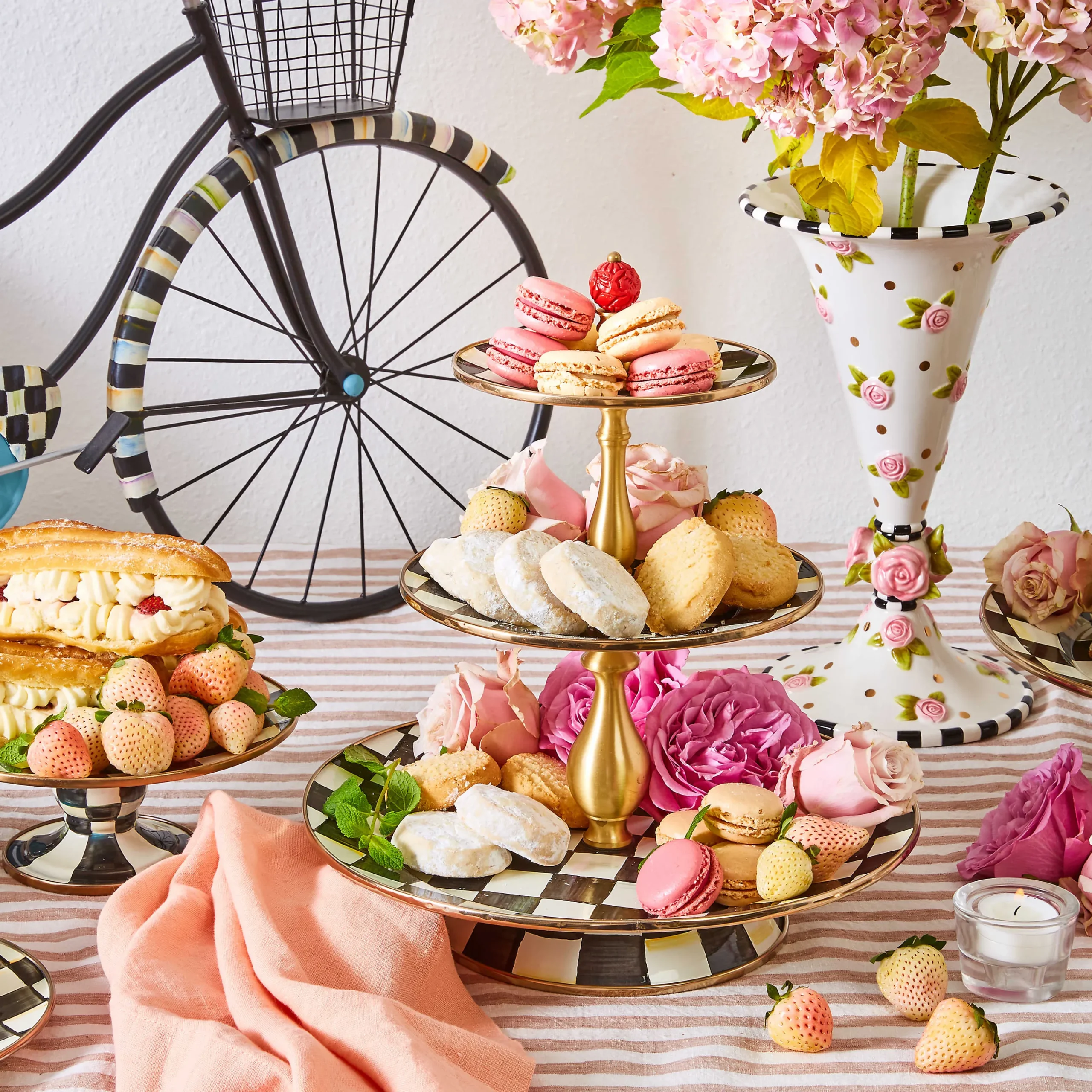 Courtly Check Enamel Three Tier Sweet Stand|MacKenzie-Childs