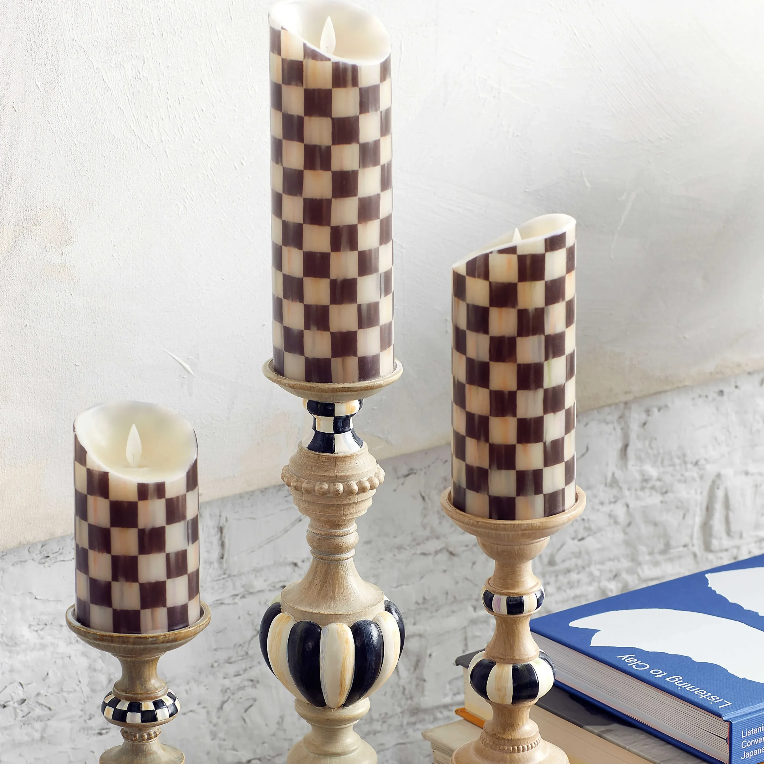 Courtly Check Flicker 5" Pillar Candle|MacKenzie-Childs Sale