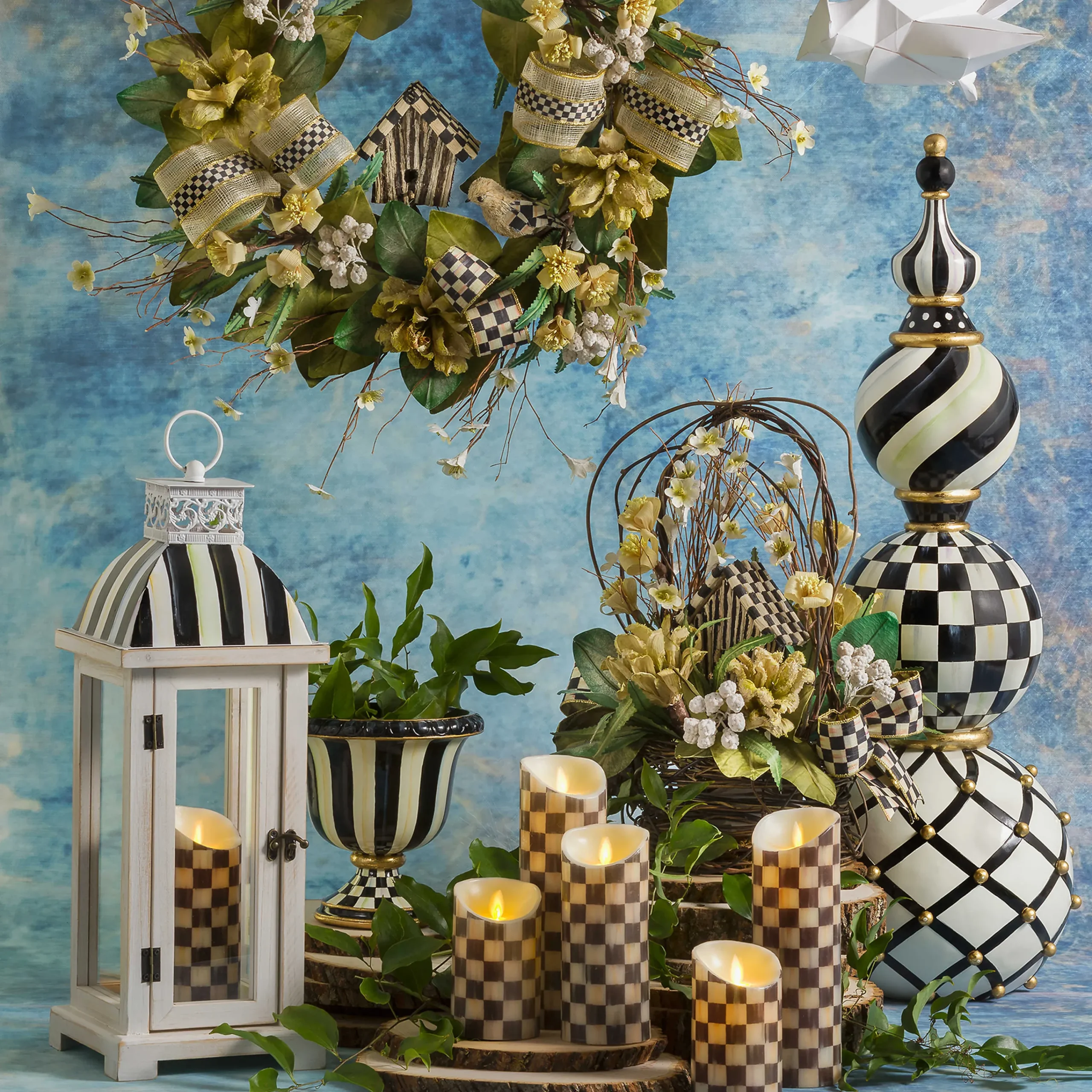 Courtly Check Flicker 9" Pillar Candle|MacKenzie-Childs Hot