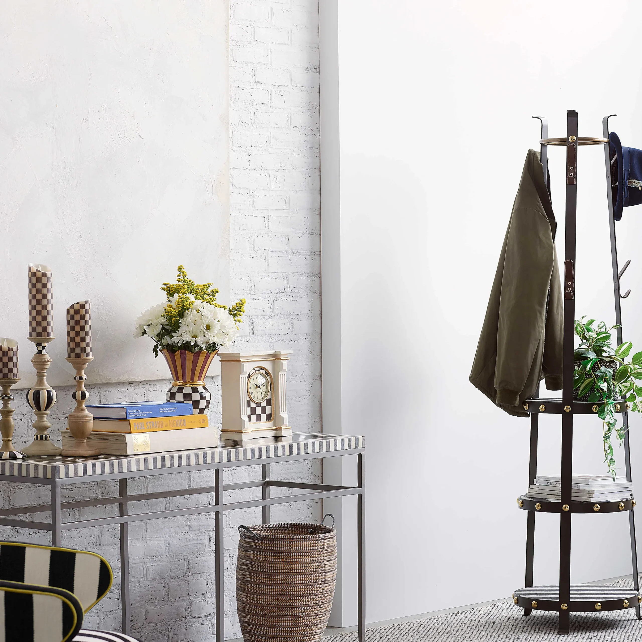 Courtly Check Mantel Clock - Off White|MacKenzie-Childs New