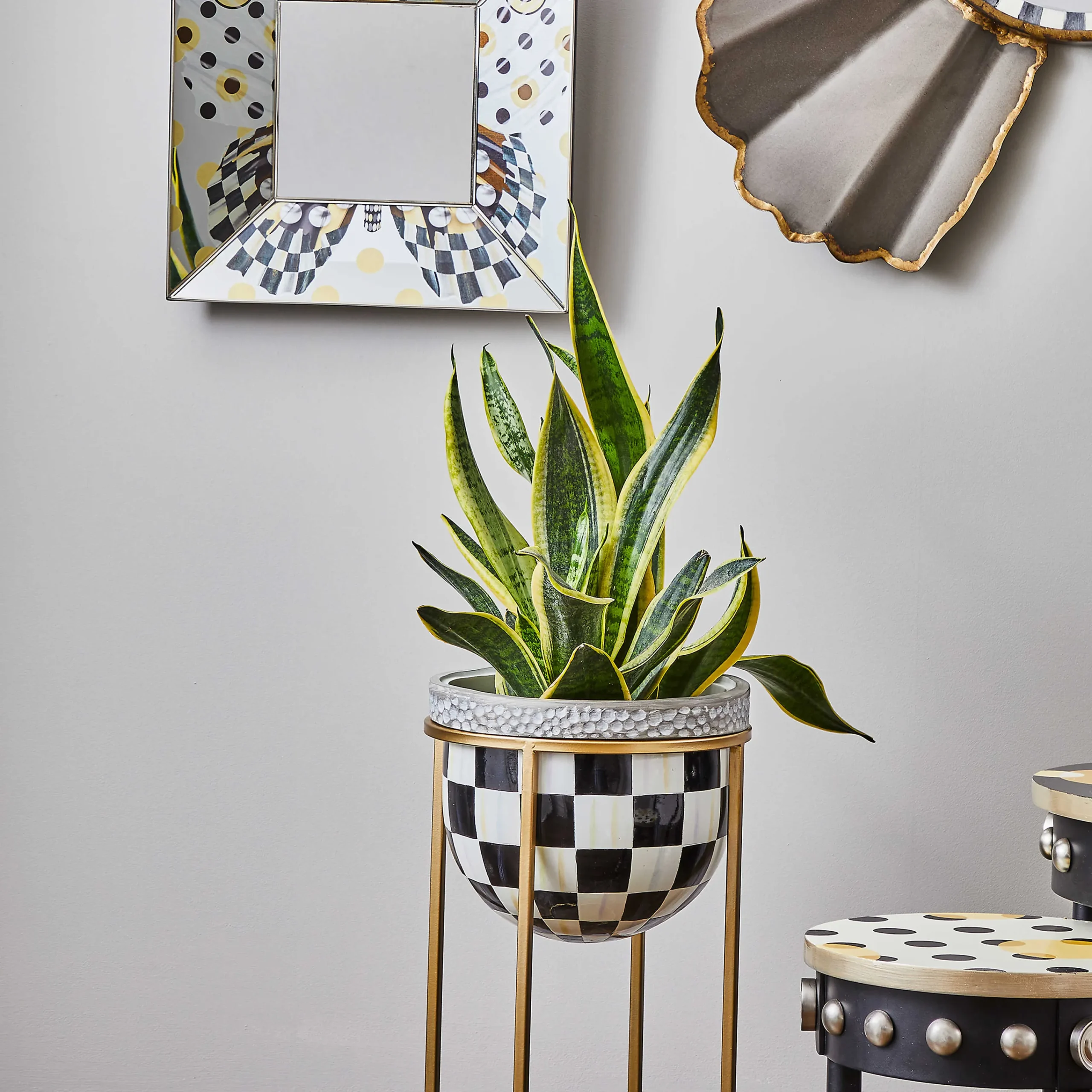 Courtly Check Plant Stand - Tall|MacKenzie-Childs Clearance