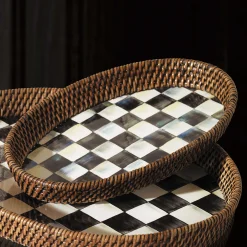 Courtly Check Rattan & Enamel Tray - Small|MacKenzie-Childs Outlet
