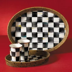 Courtly Check Rattan & Enamel Tray - Small|MacKenzie-Childs Outlet