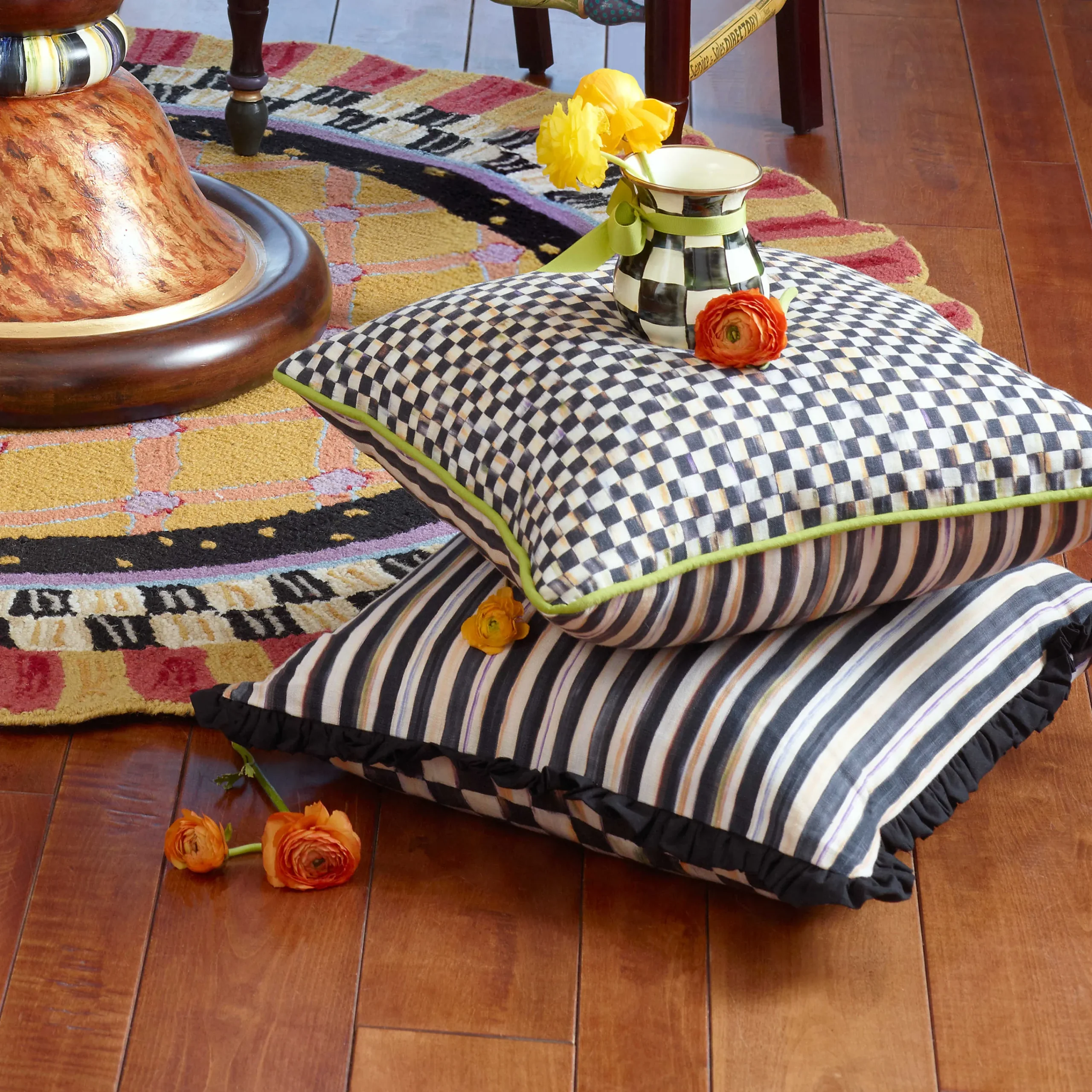 Courtly Check Ruffled Square Pillow|MacKenzie-Childs
