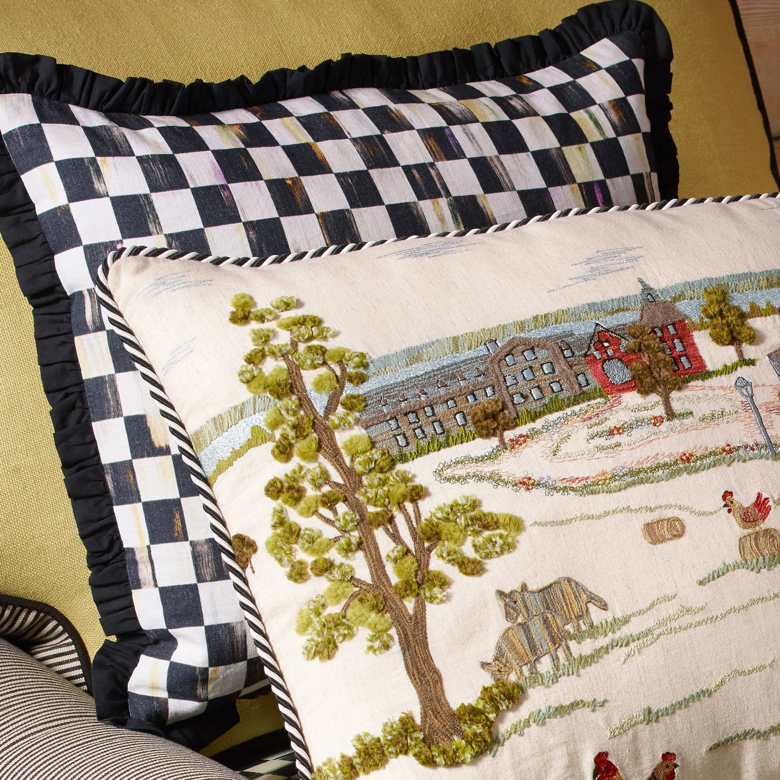 Courtly Check Ruffled Square Pillow|MacKenzie-Childs