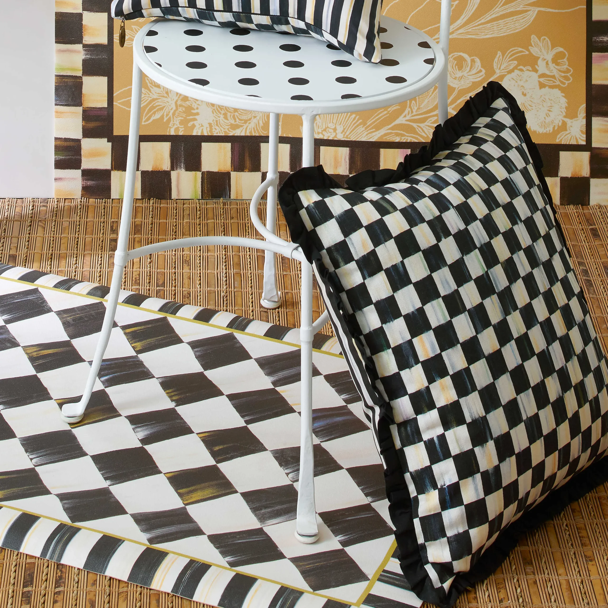 Courtly Check Ruffled Square Pillow|MacKenzie-Childs
