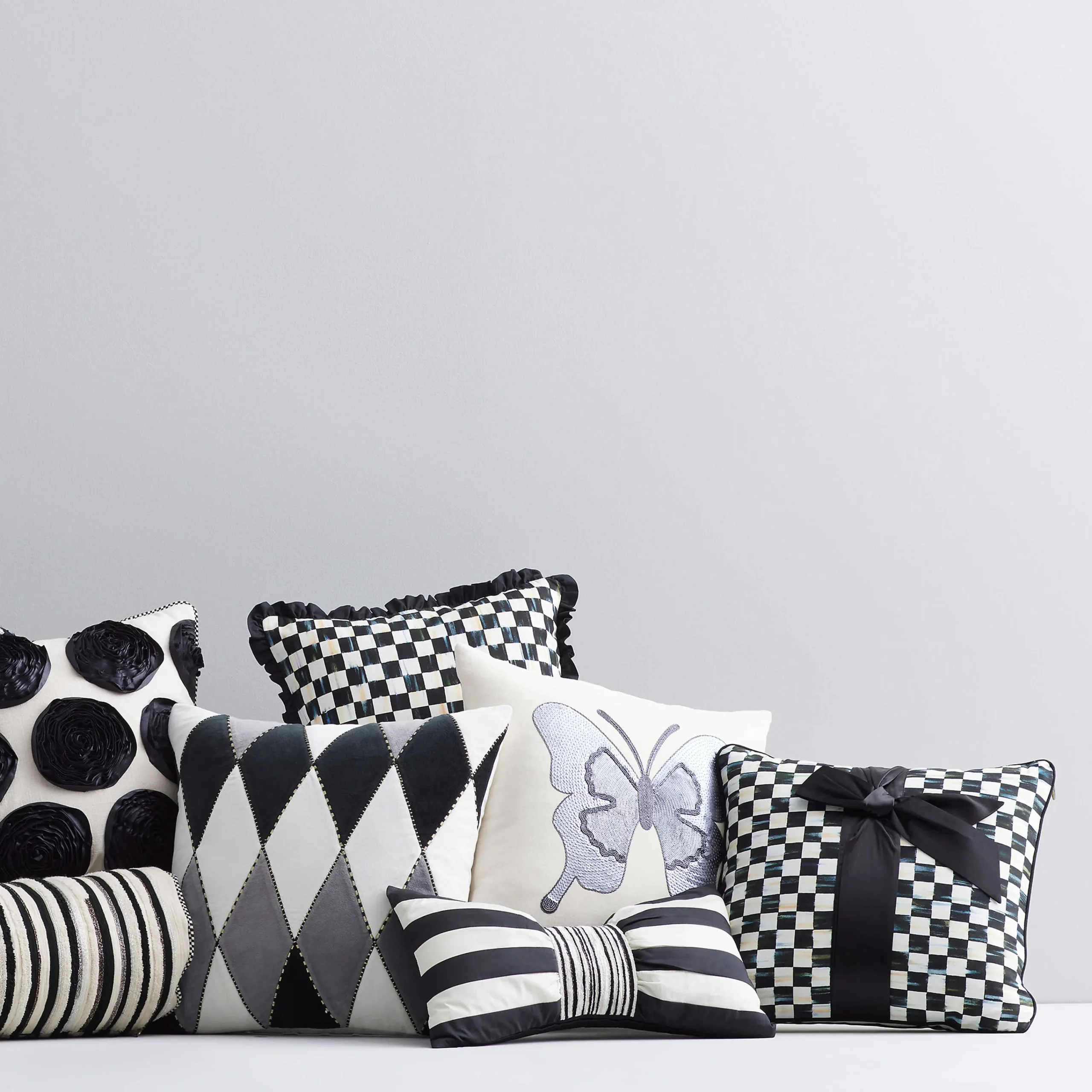 Courtly Check Sash Pillow - Black|MacKenzie-Childs Outlet