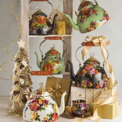 Flower Market 2 Quart Tea Kettle - Black|MacKenzie-Childs Clearance