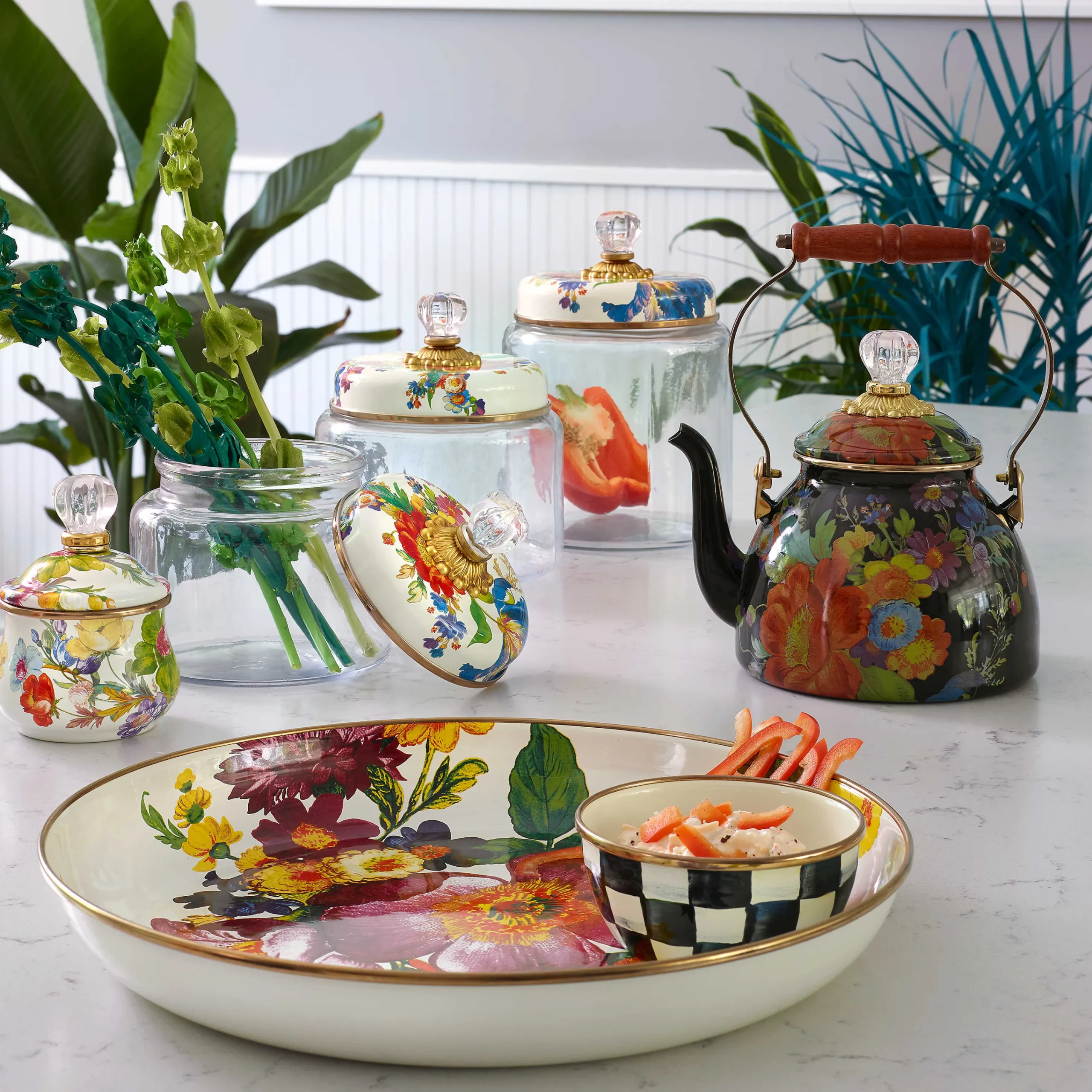 Flower Market 2 Quart Tea Kettle - Black|MacKenzie-Childs Clearance