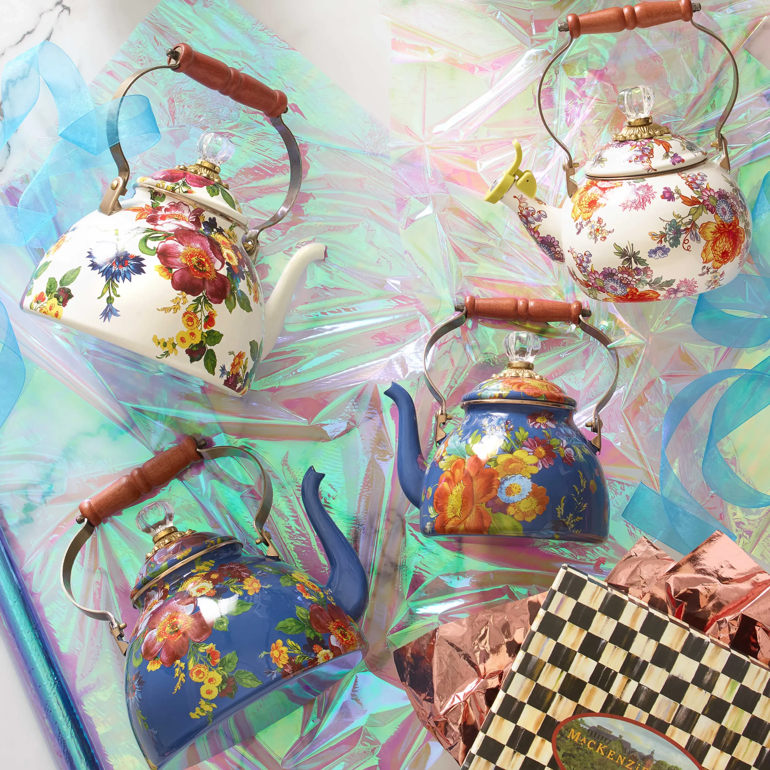 Flower Market 3 Quart Tea Kettle - Lapis|MacKenzie-Childs Best