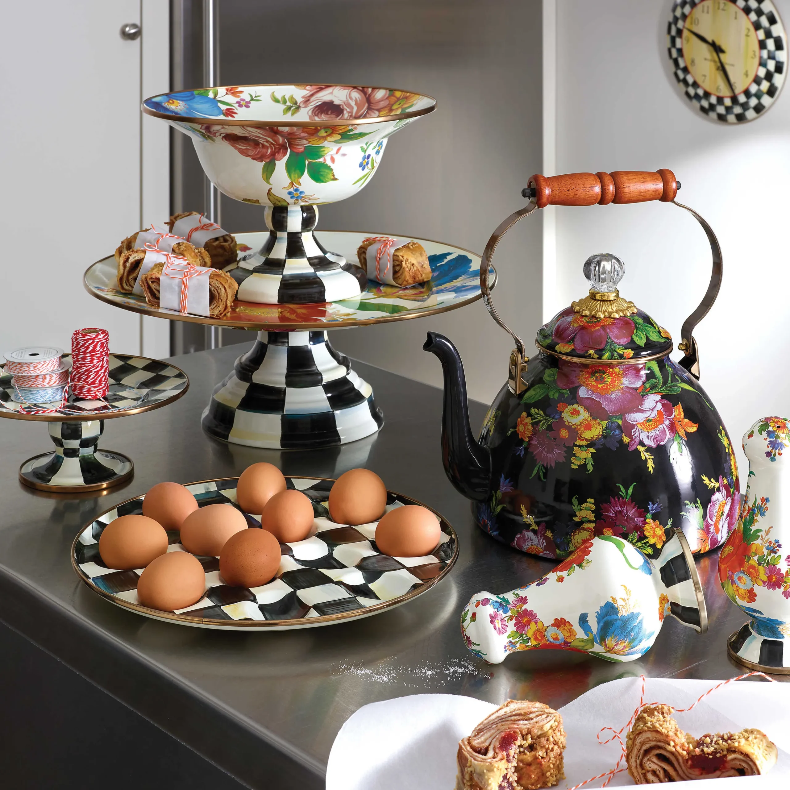 Flower Market 3 Quart Tea Kettle - Black|MacKenzie-Childs Sale