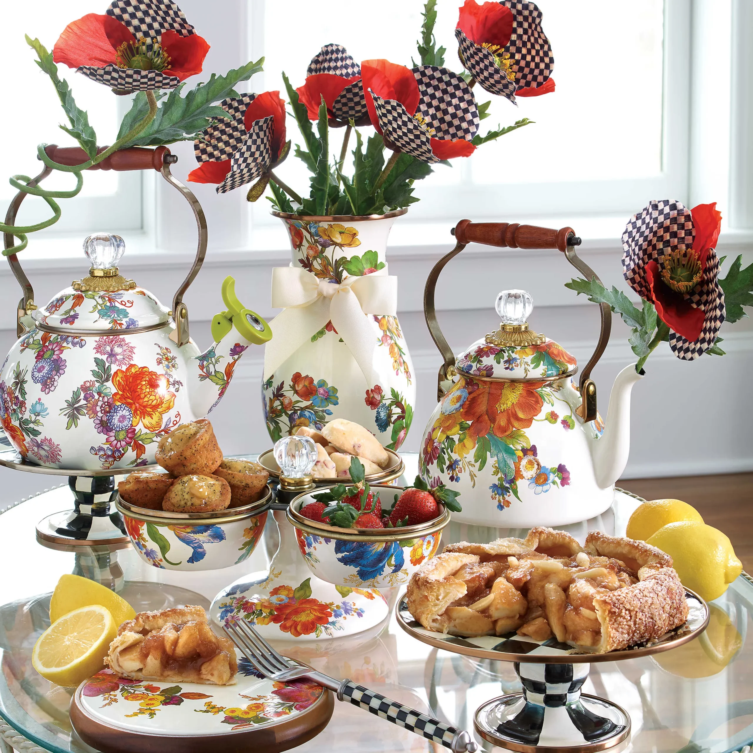 Flower Market 2 Quart Tea Kettle - White|MacKenzie-Childs Clearance