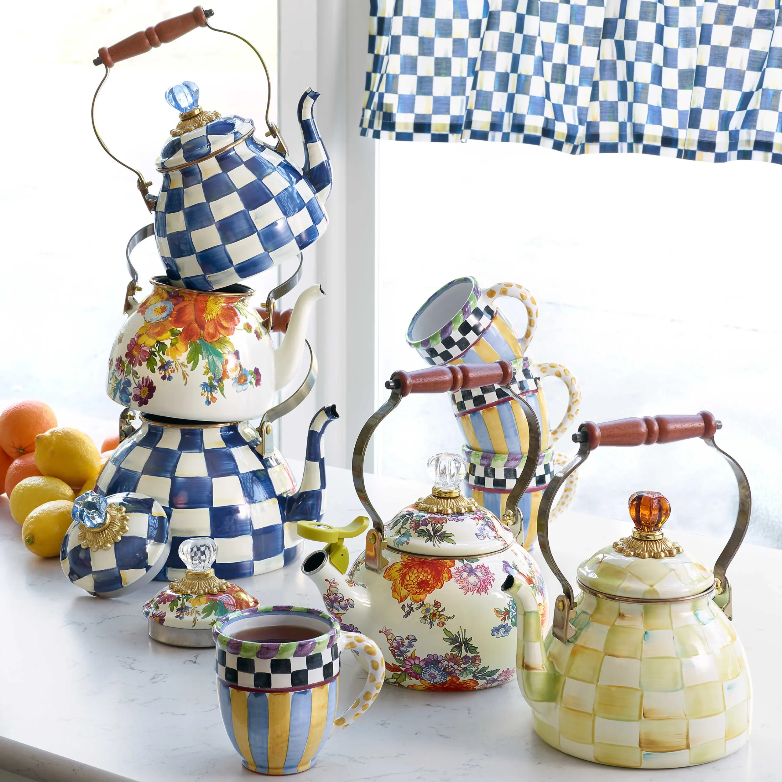 Flower Market 2 Quart Tea Kettle - White|MacKenzie-Childs Clearance