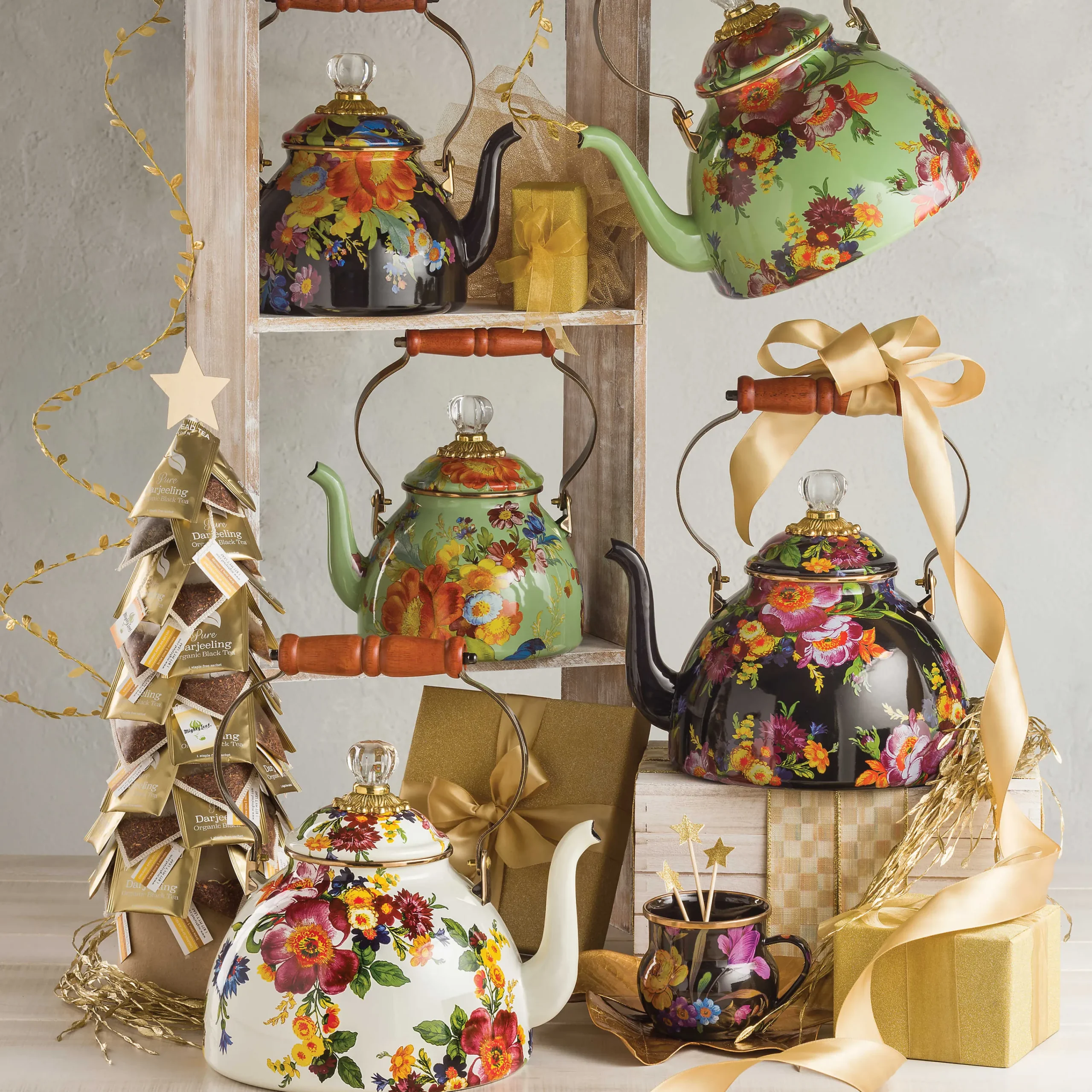 Flower Market 3 Quart Tea Kettle - Green|MacKenzie-Childs Hot