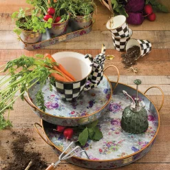 Flower Market Galvanized Herb Pots With Tray - Set Of 3|MacKenzie-Childs