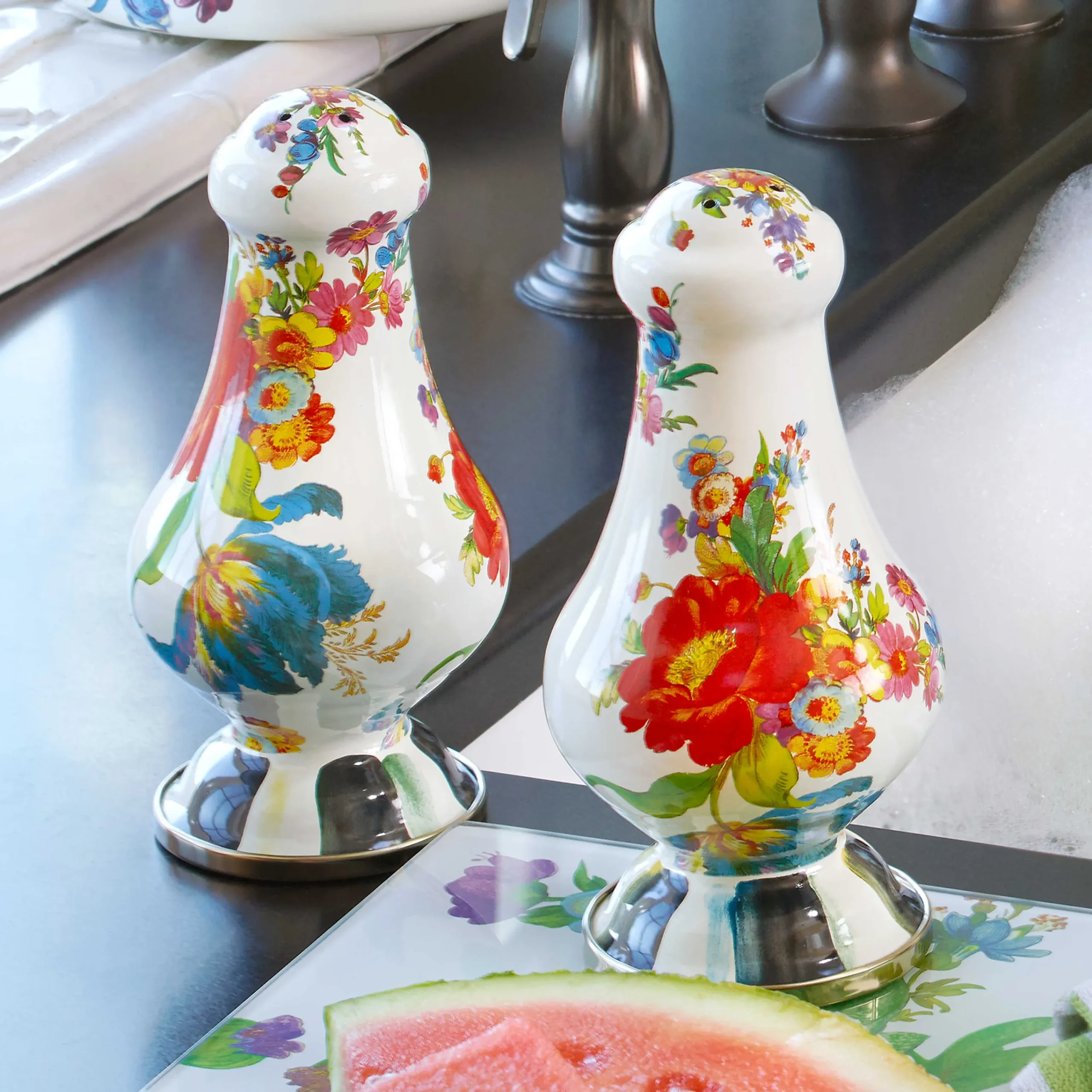 Flower Market Large Salt & Pepper Shakers - White|MacKenzie-Childs Discount