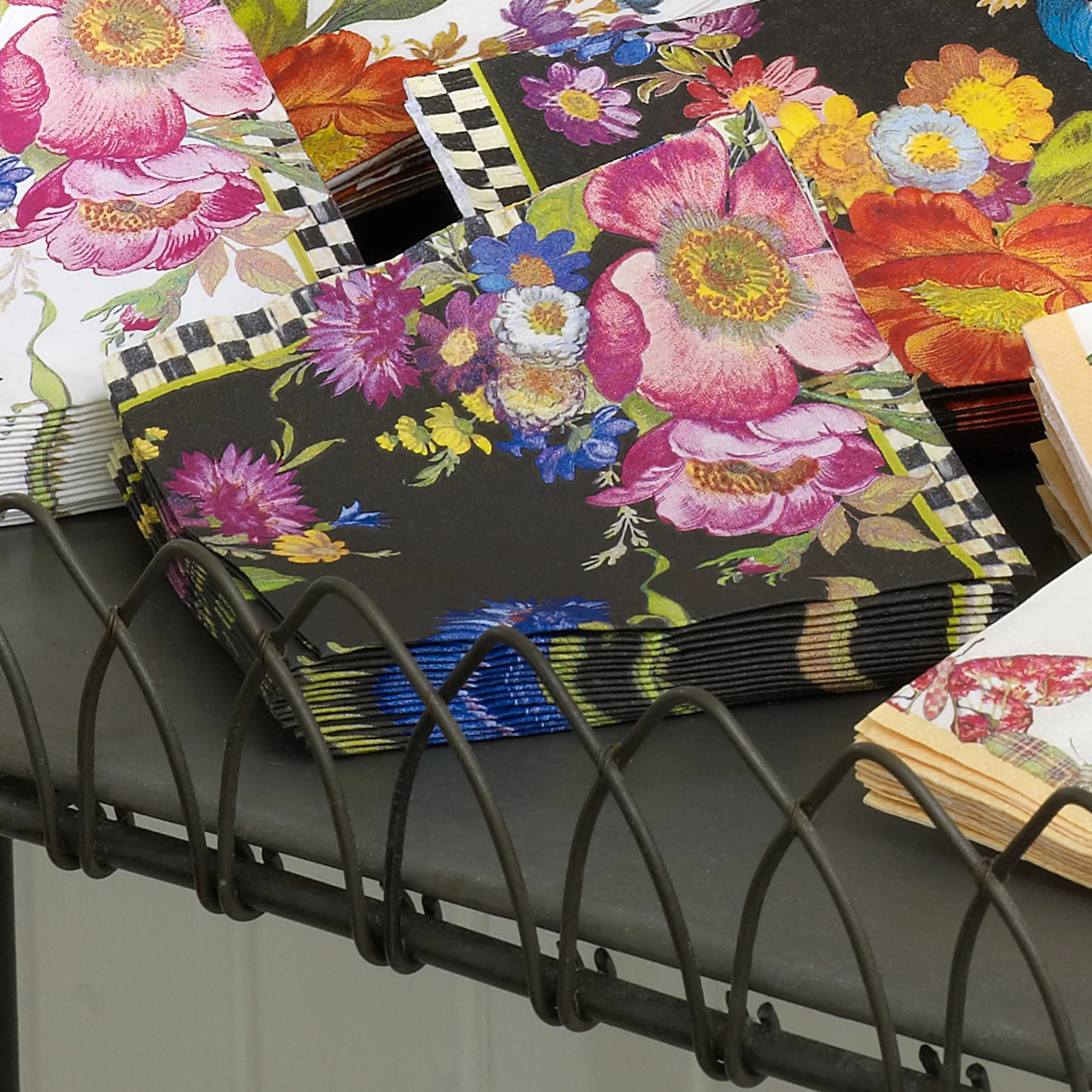 Flower Market Paper Napkins - Cocktail - Black|MacKenzie-Childs Clearance