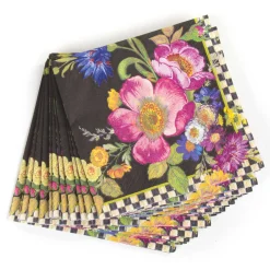 Flower Market Paper Napkins - Cocktail - Black|MacKenzie-Childs Clearance