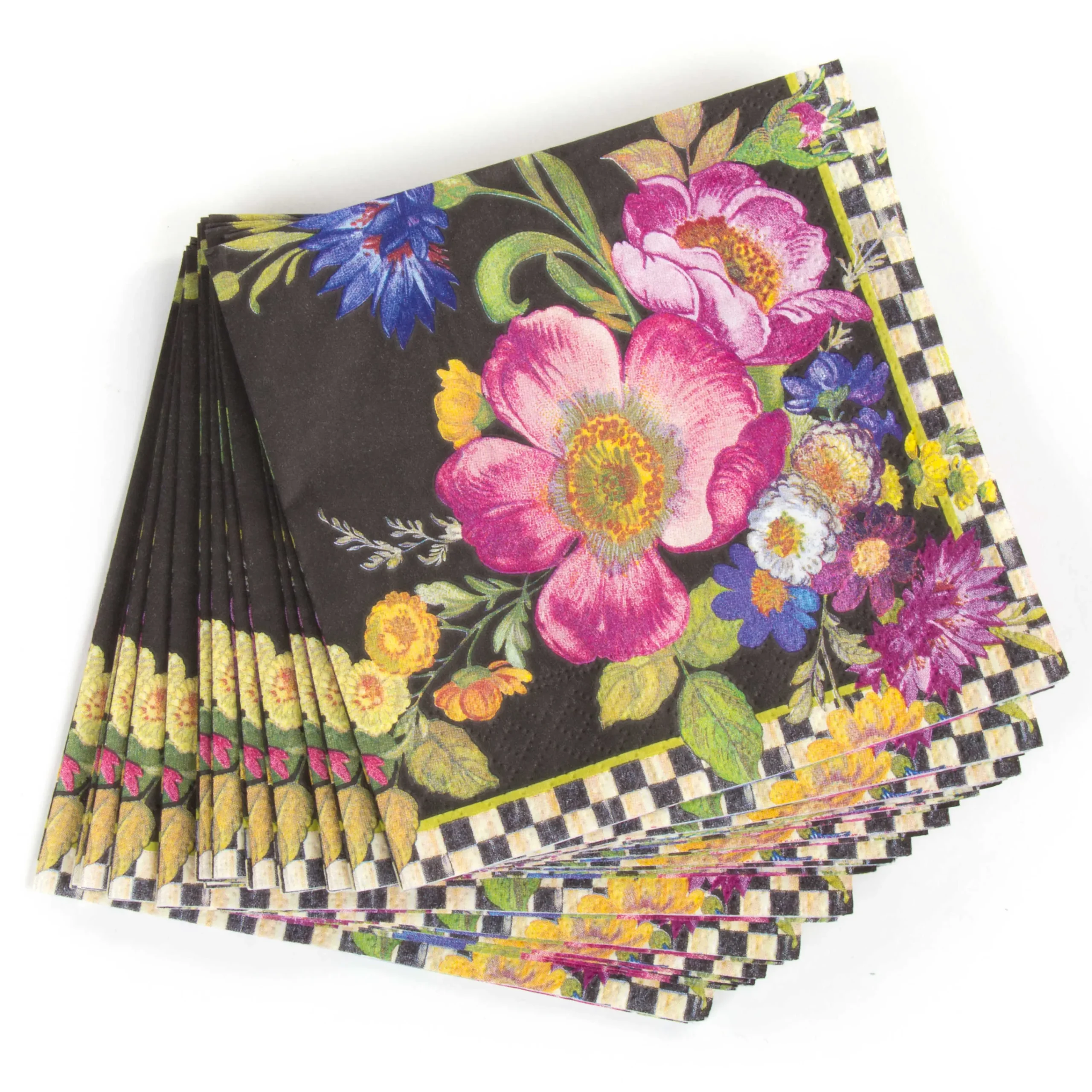 Flower Market Paper Napkins - Cocktail - Black|MacKenzie-Childs Clearance