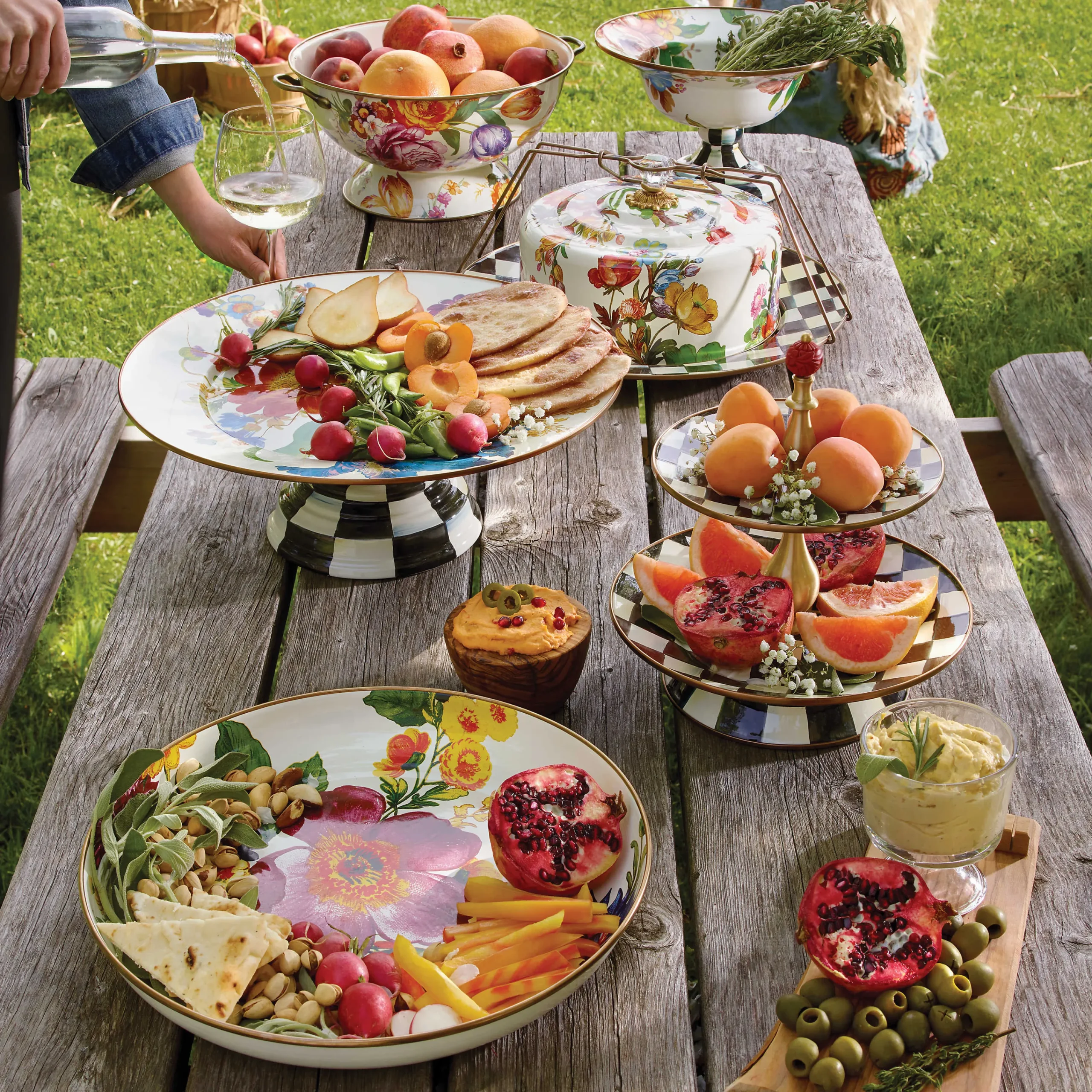 Flower Market Pedestal Platter - White|MacKenzie-Childs Sale