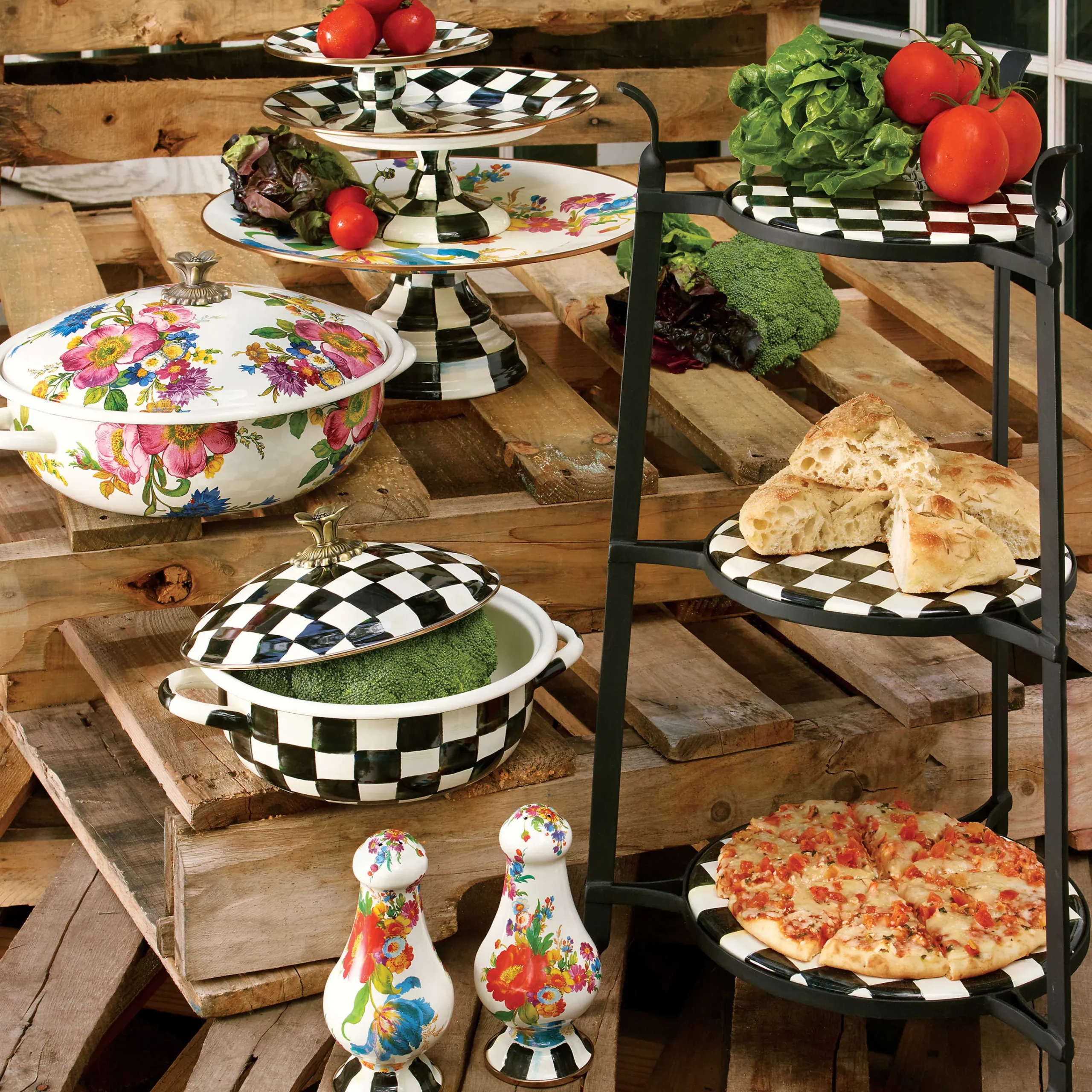 Flower Market Pedestal Platter - White|MacKenzie-Childs Sale