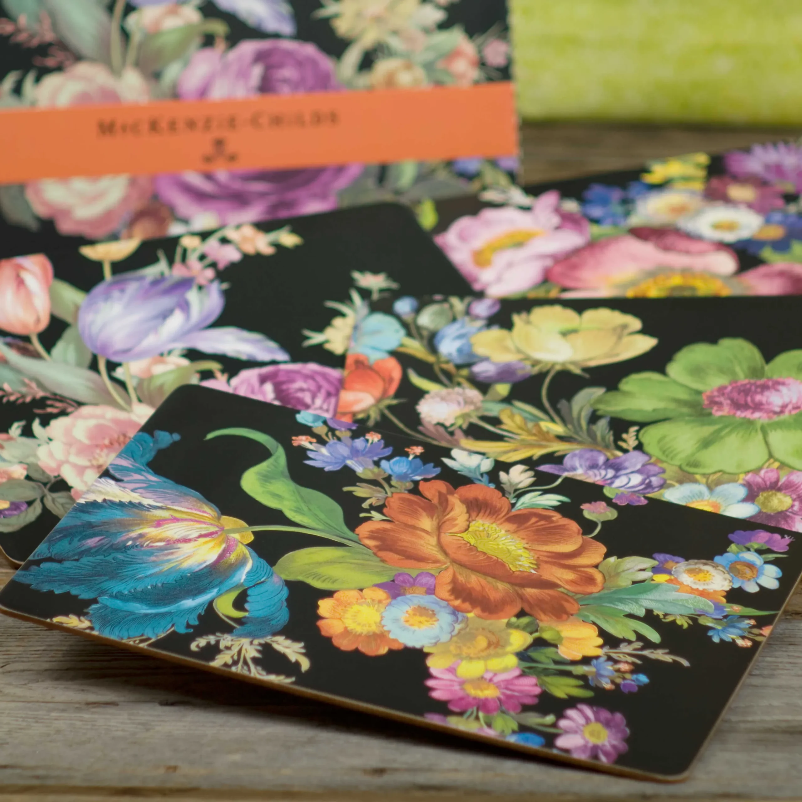 Flower Market Placemats - Black - Set Of 4|MacKenzie-Childs Best