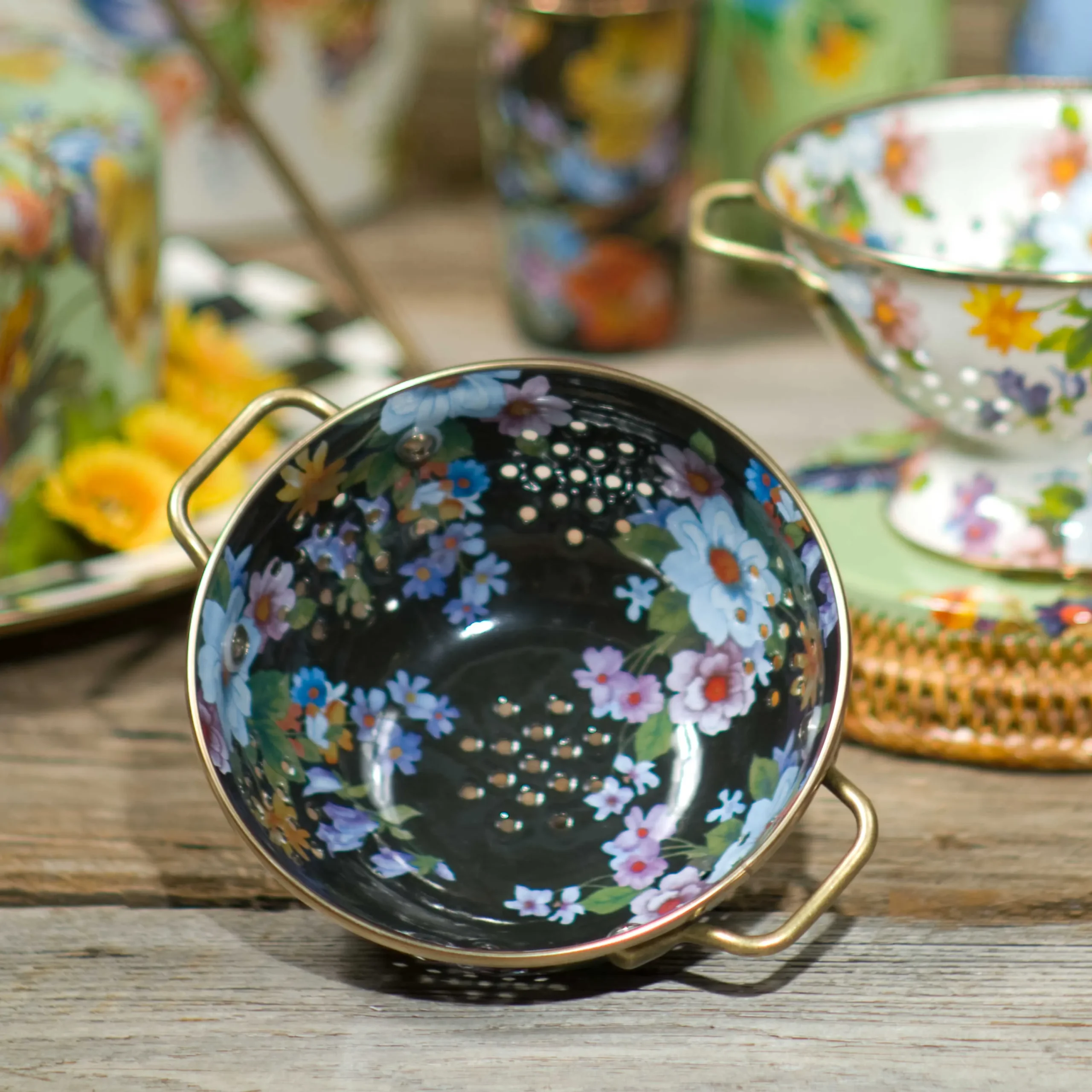 Flower Market Small Colander - Black|MacKenzie-Childs Best