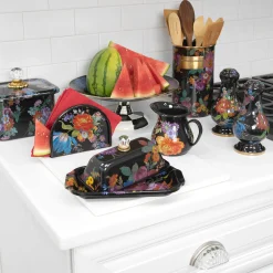 Flower Market Small Pedestal Platter - Black|MacKenzie-Childs Discount