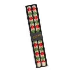 Harlequin Dot Dinner Candles - Red, Green, & Gold - Set Of 2|MacKenzie-Childs Clearance