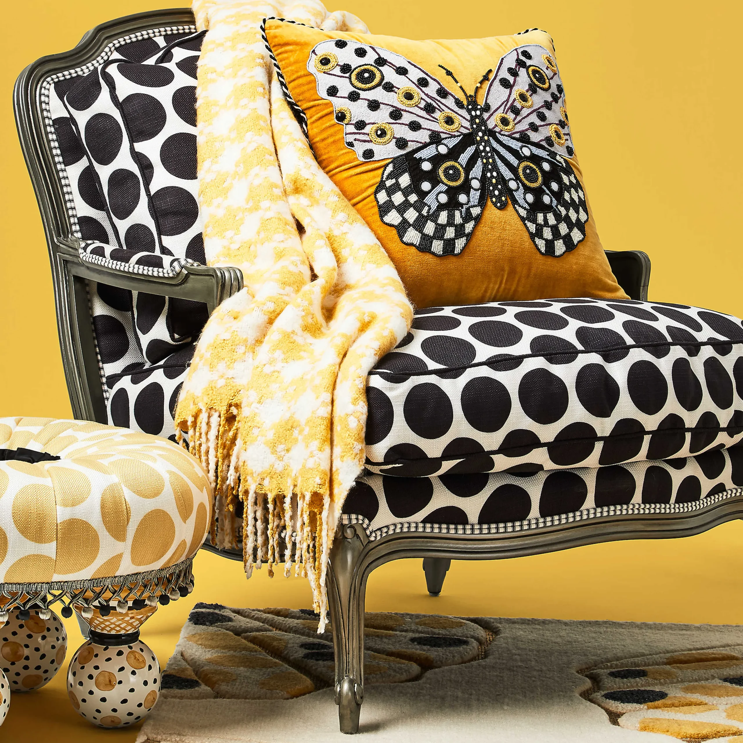 Houndstooth Throw - Yellow And White|MacKenzie-Childs Best