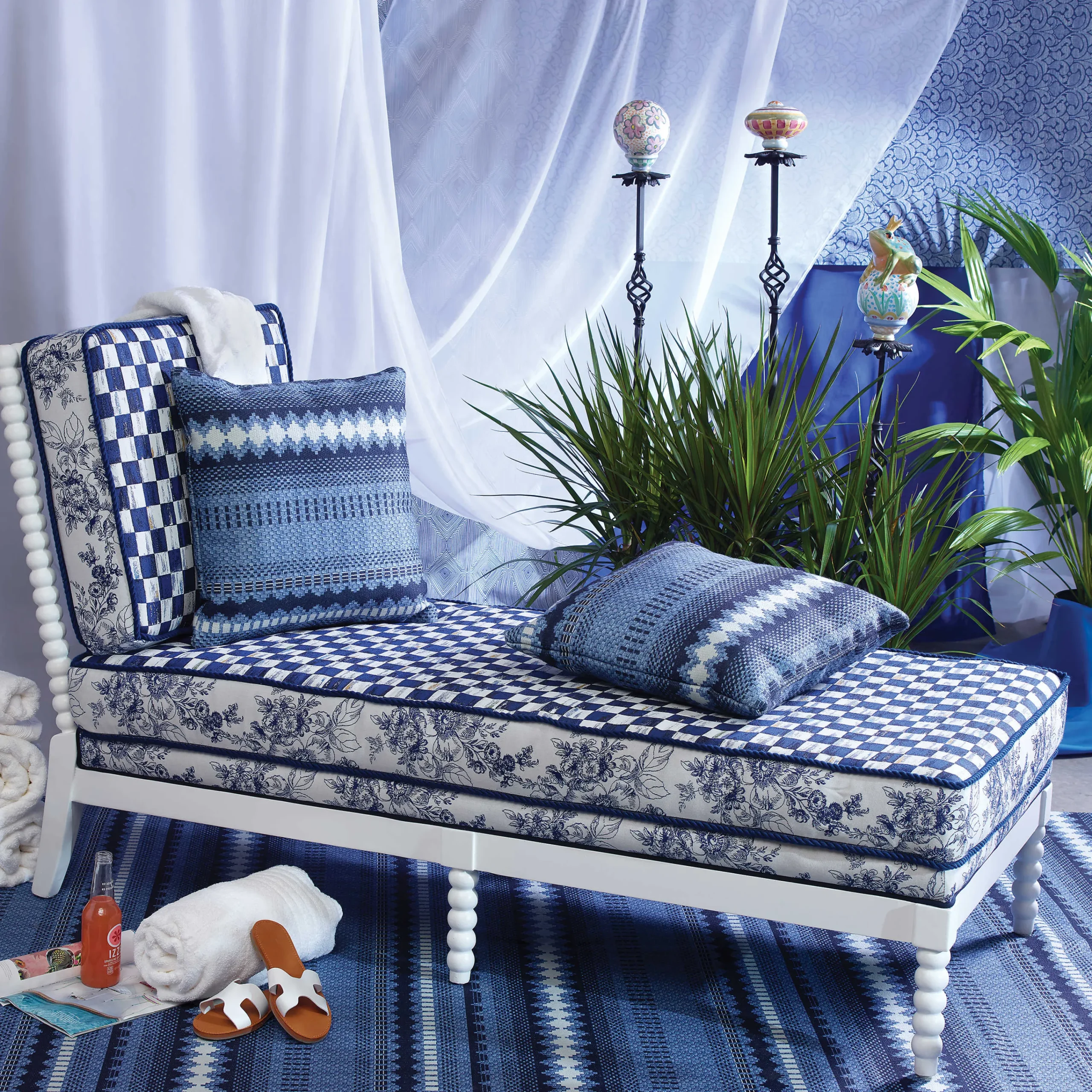 Indigo Villa Outdoor Chaise|MacKenzie-Childs Outlet