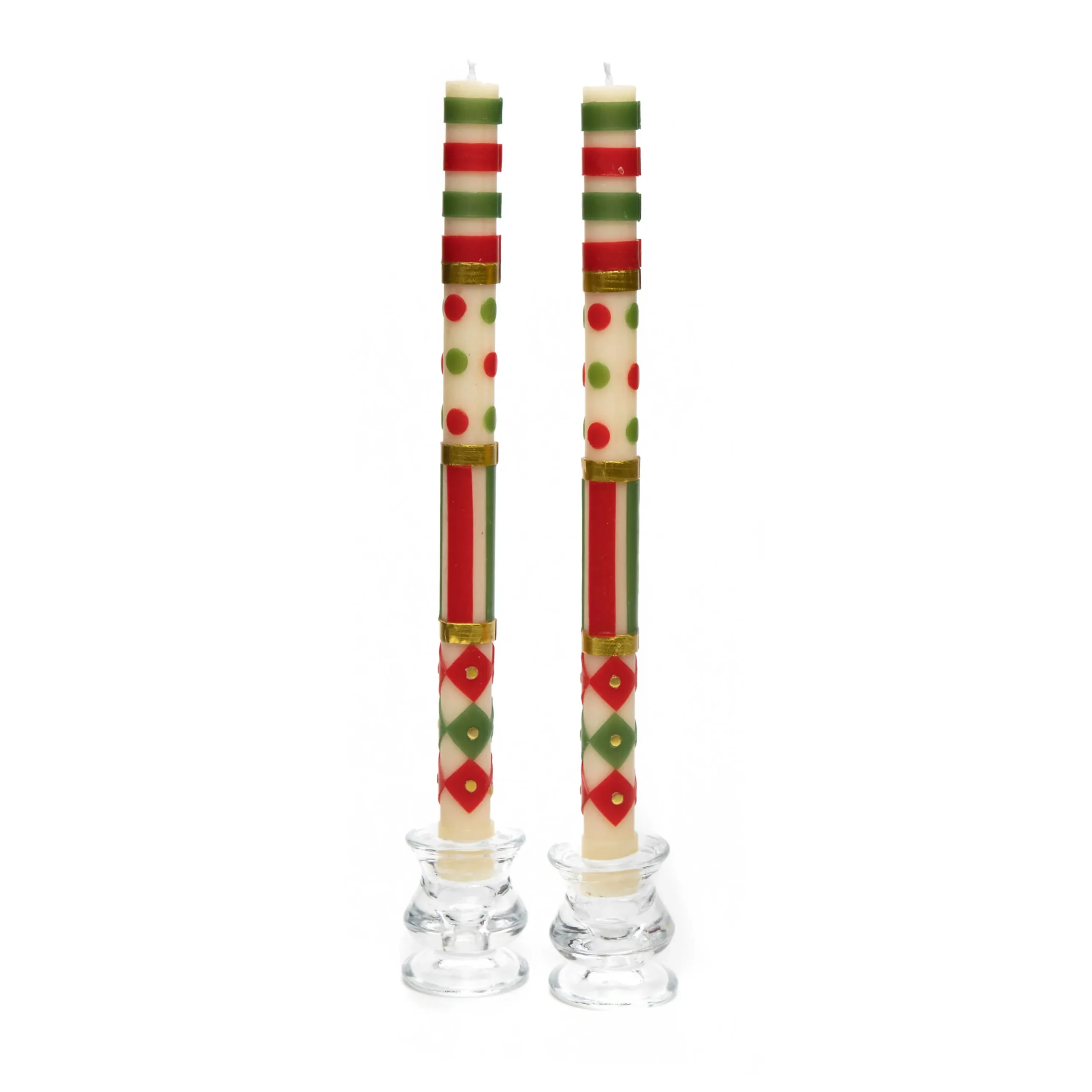 Jester Dinner Candles - Red, Green, & Gold - Set Of 2|MacKenzie-Childs Clearance