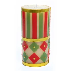 Jester Pillar Candle - Red, Green, & Gold - 6"|MacKenzie-Childs Online