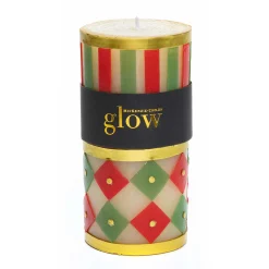 Jester Pillar Candle - Red, Green, & Gold - 6"|MacKenzie-Childs Online