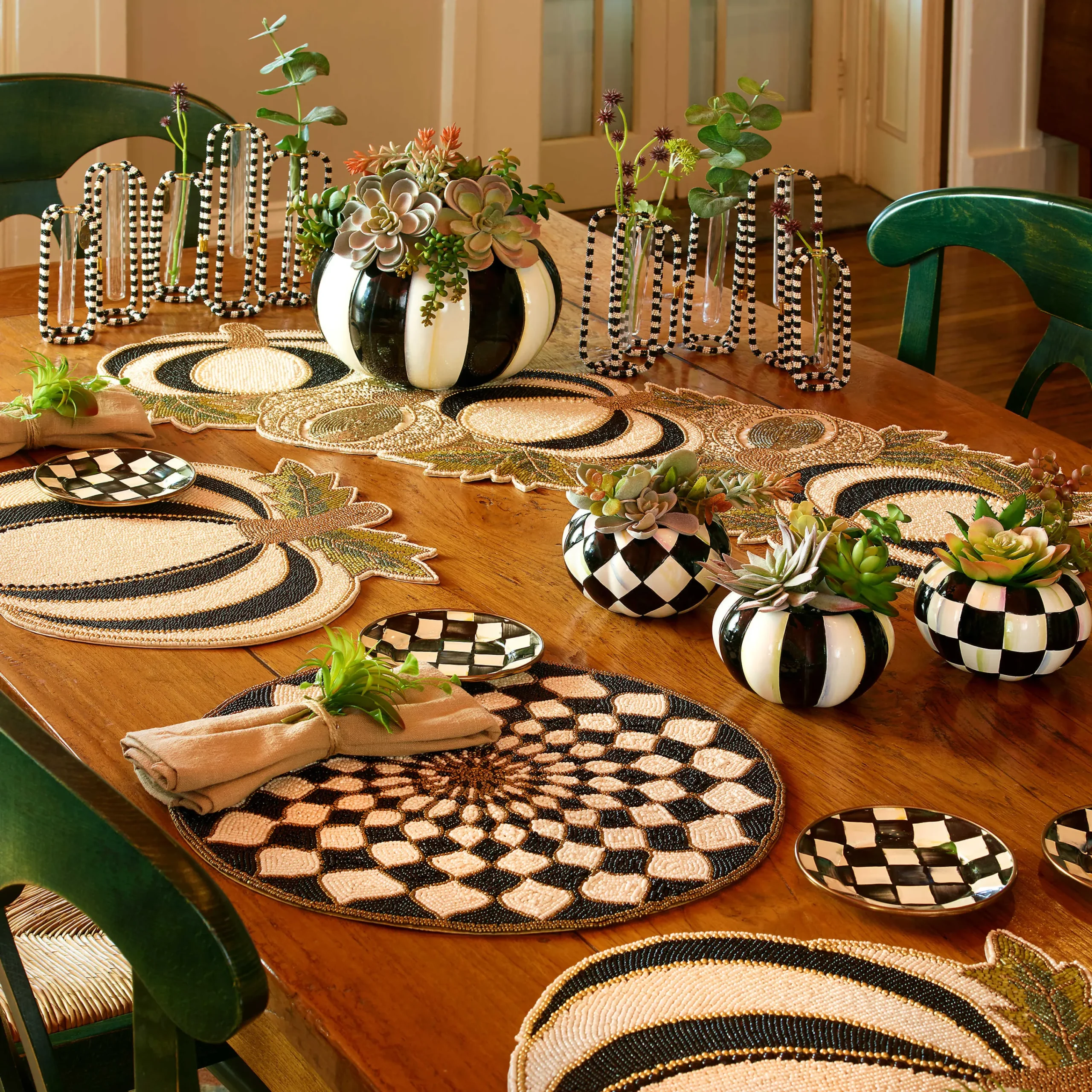 Kaleidoscope Placemat - Black & Ivory|MacKenzie-Childs Clearance