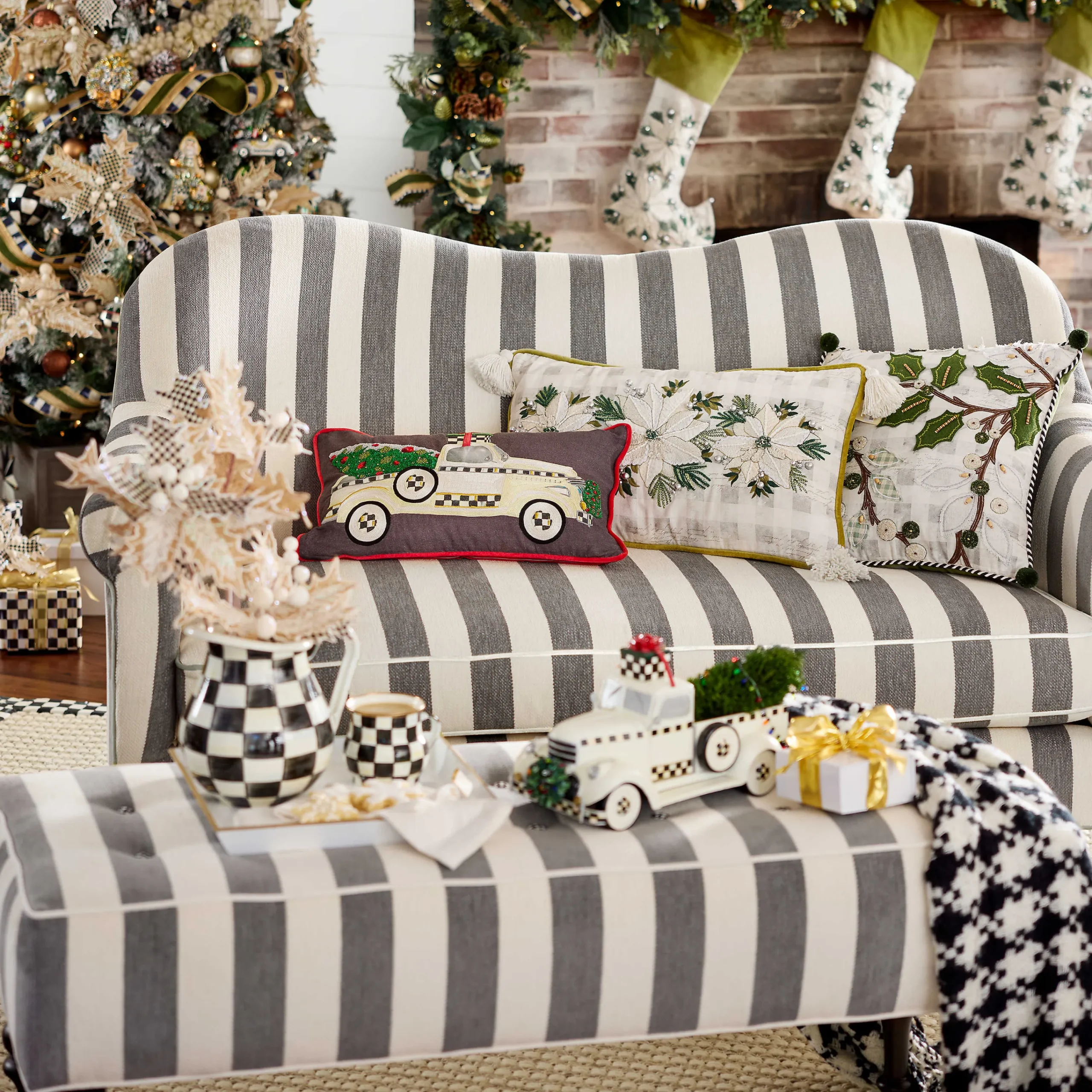 Marquee Bench - Chenille Grey Stripe|MacKenzie-Childs Best