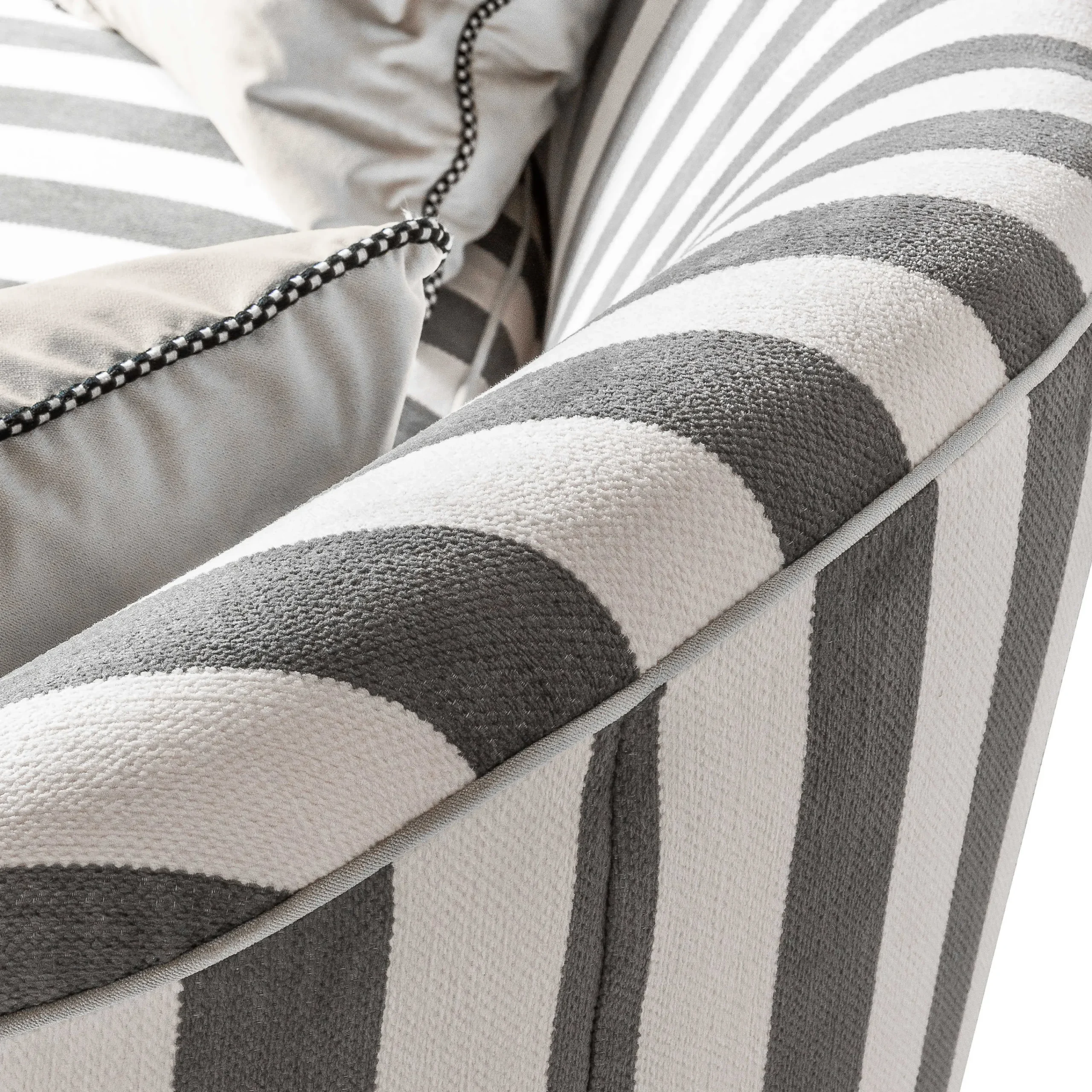 Marquee Sofa - Chenille Grey Stripe|MacKenzie-Childs Sale