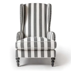 Marquee Wing Chair - Chenille Grey Stripe|MacKenzie-Childs Best