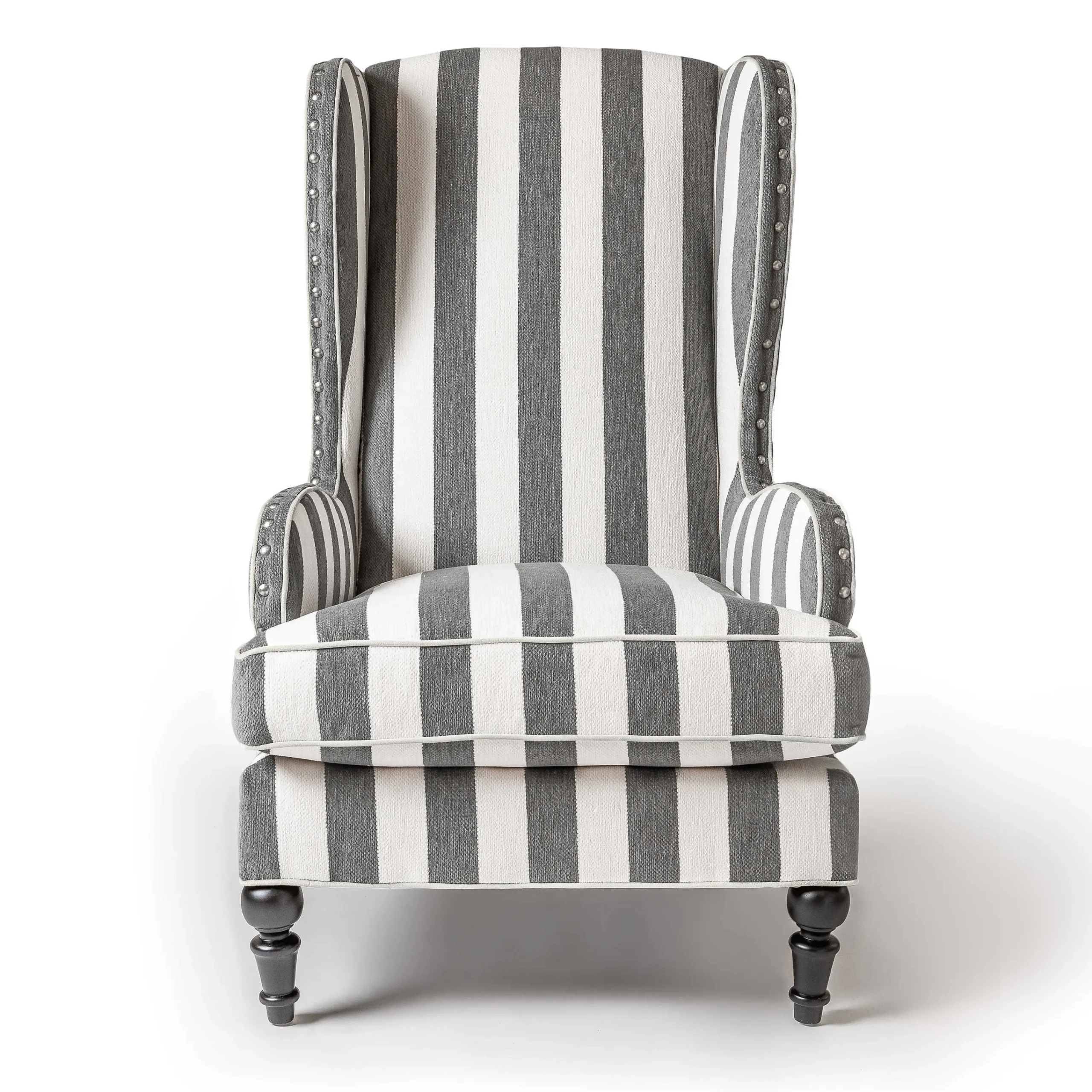 Marquee Wing Chair - Chenille Grey Stripe|MacKenzie-Childs Best