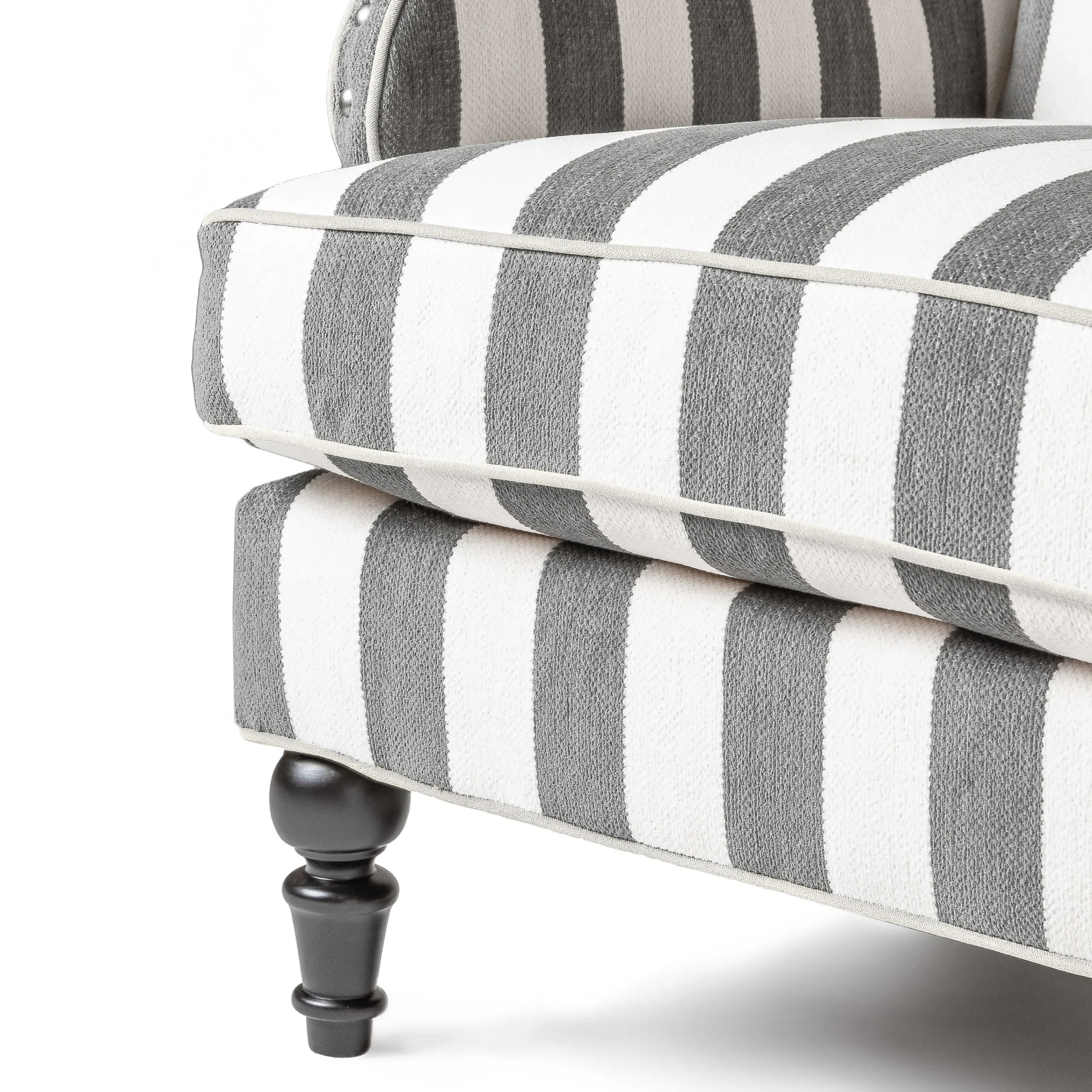 Marquee Wing Chair - Chenille Grey Stripe|MacKenzie-Childs Best