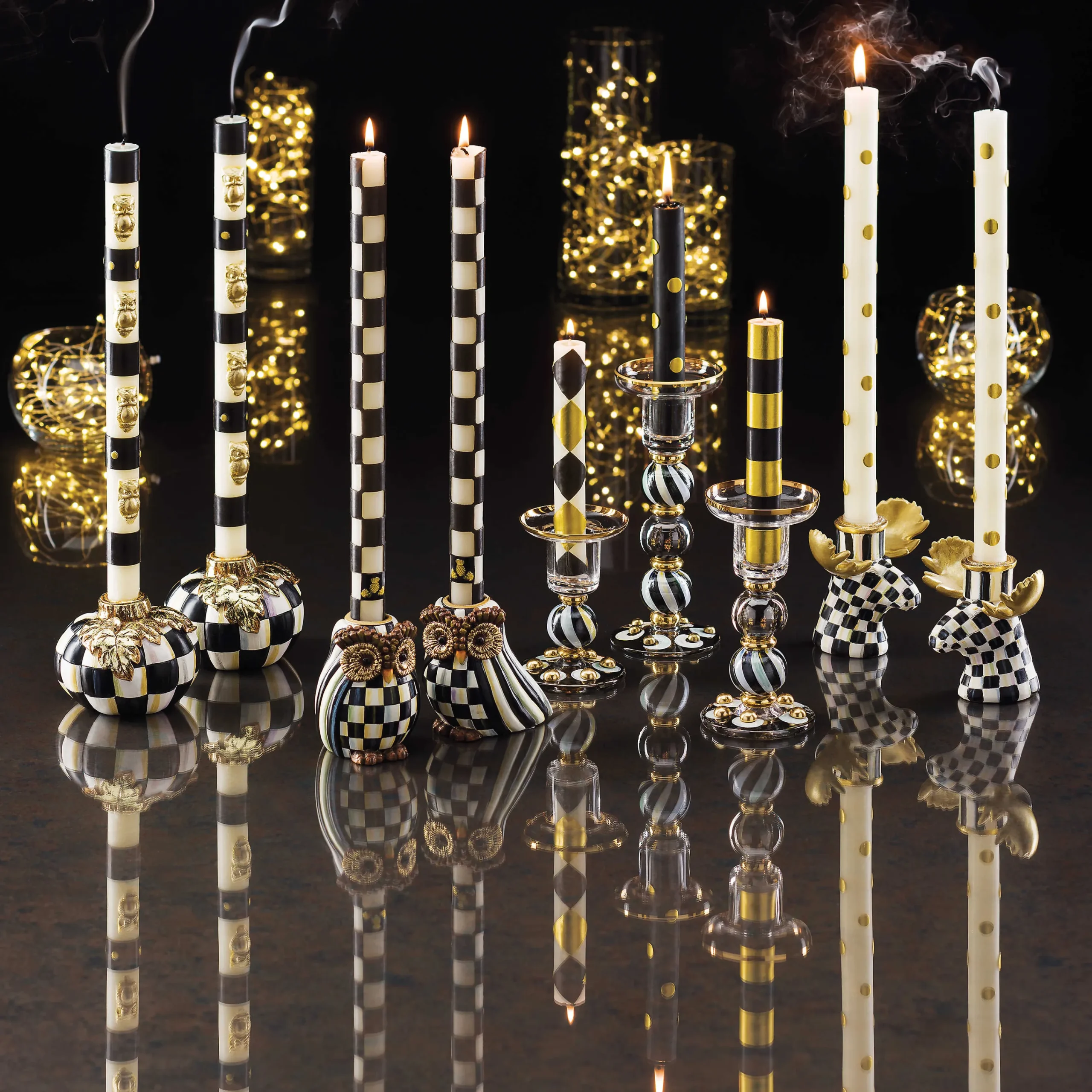Mini Dinner Candles - Black & Gold - Set Of 6|MacKenzie-Childs Clearance