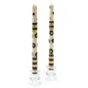 Mod Flower Dinner Candles - Black & Gold Rick Rack - Set Of 2|MacKenzie-Childs