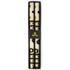 Mod Flower Dinner Candles - Black & Gold Rick Rack - Set Of 2|MacKenzie-Childs