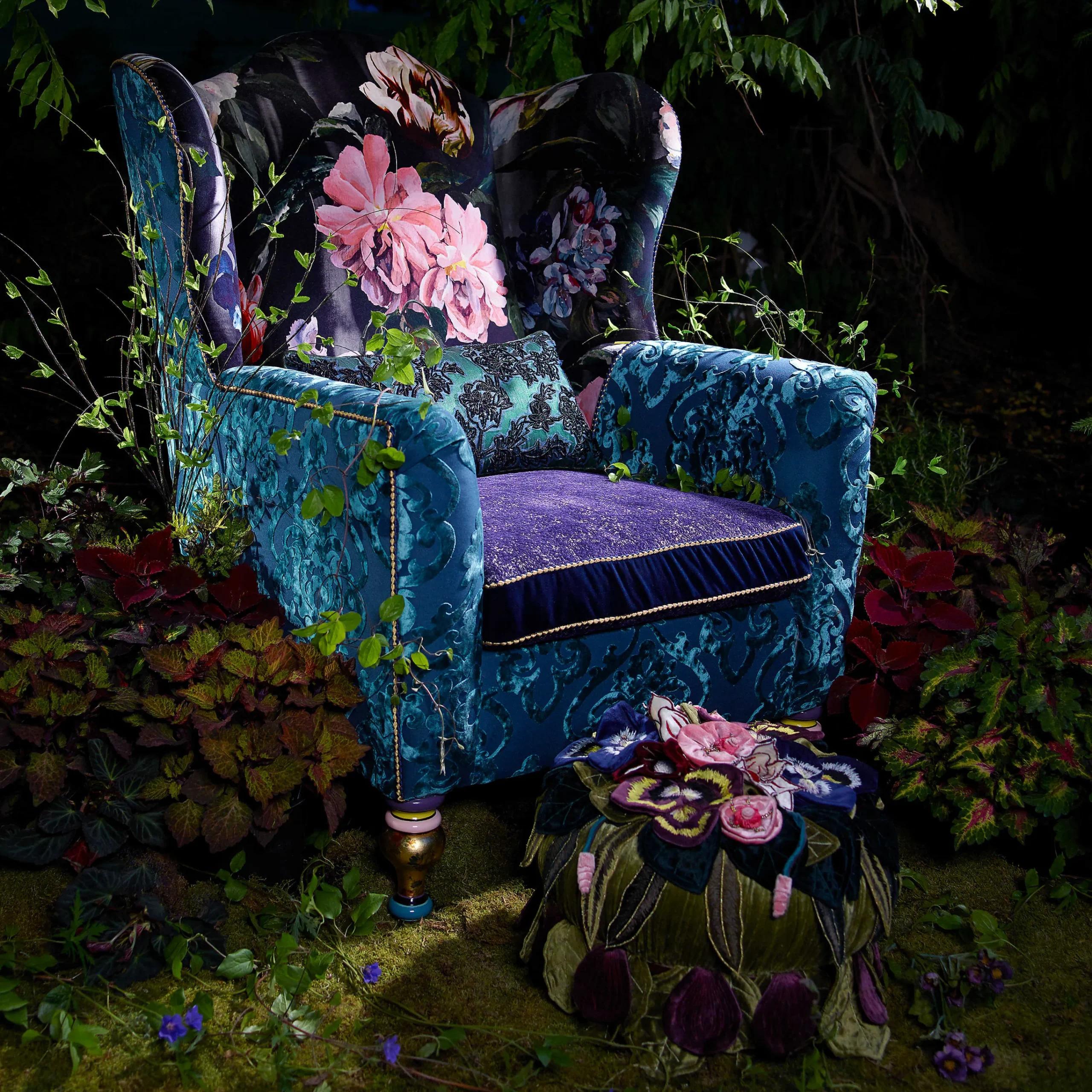 Moonlight Garden Footstool|MacKenzie-Childs Sale