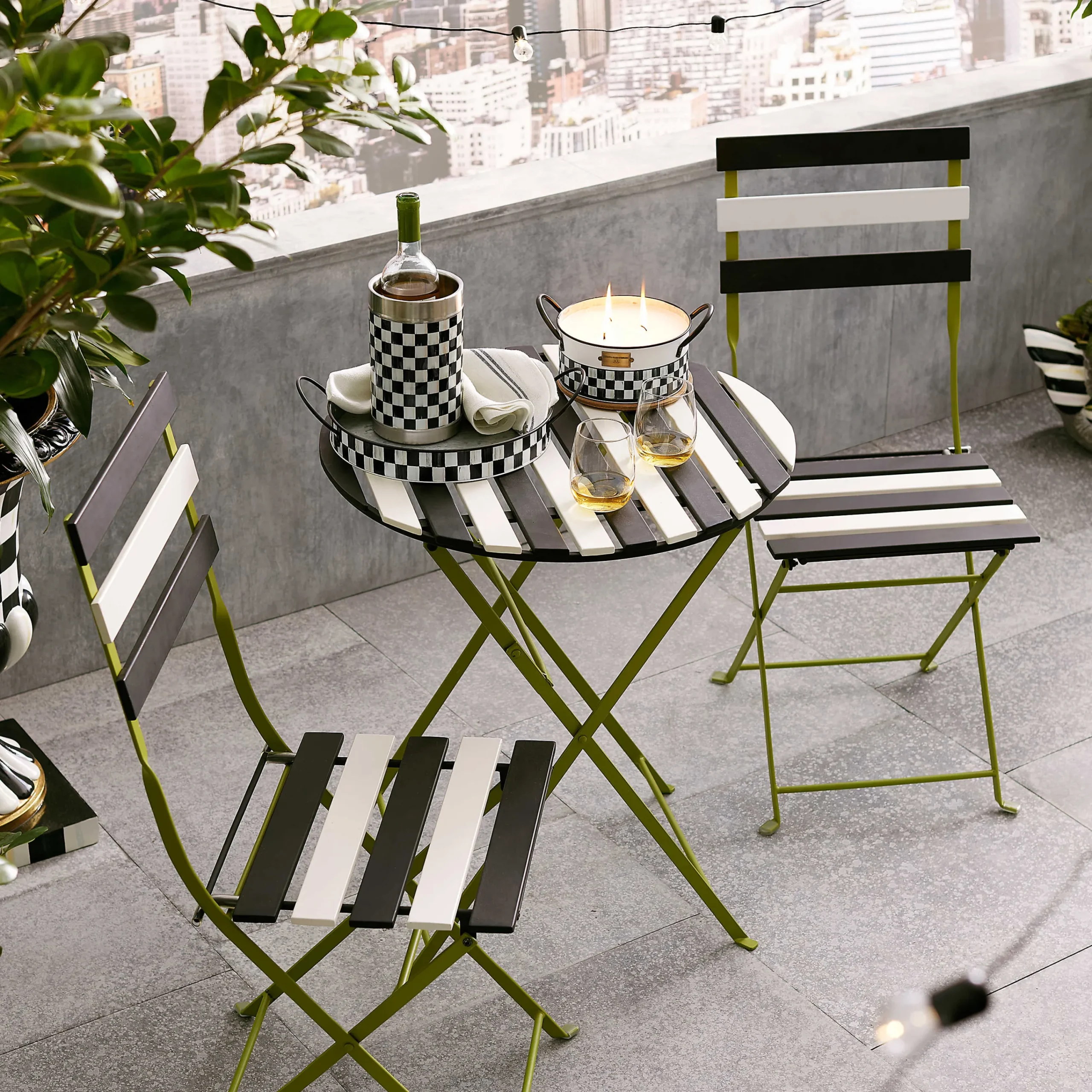 Outdoor Black & White Metal Bistro Table|MacKenzie-Childs New