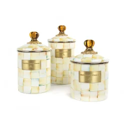 Parchment Check Enamel Canister - Large|MacKenzie-Childs