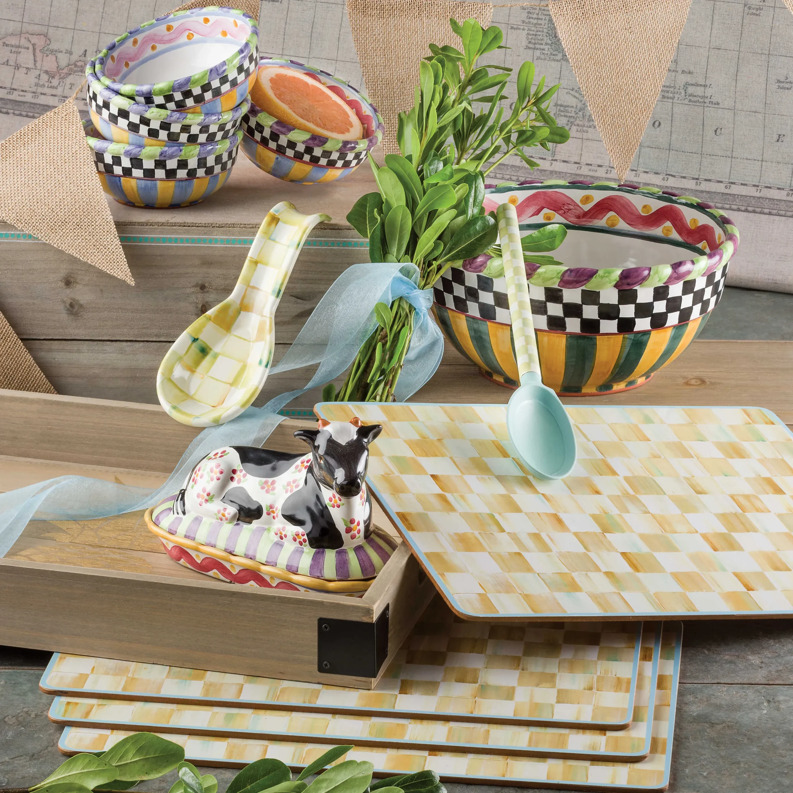 Parchment Check Enamel Spoon Rest|MacKenzie-Childs Sale