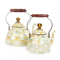 Parchment Check Enamel Tea Kettle - 2 Quart|MacKenzie-Childs Best